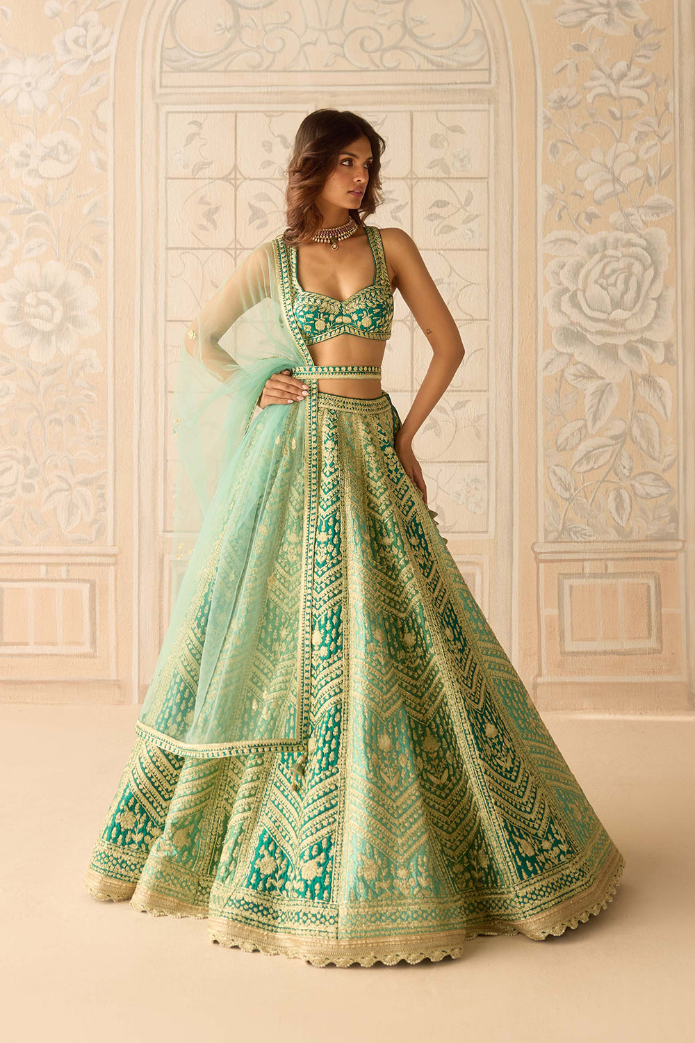 Mist Teal Green Lehenga Set.