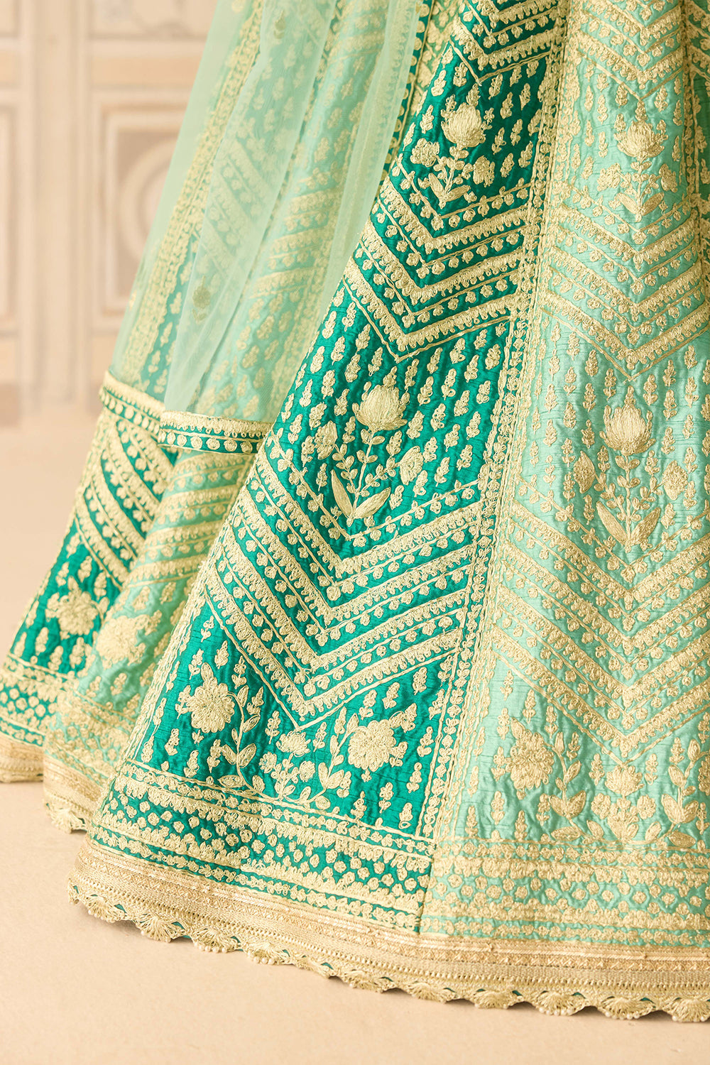 Mist Teal Green Lehenga Set.