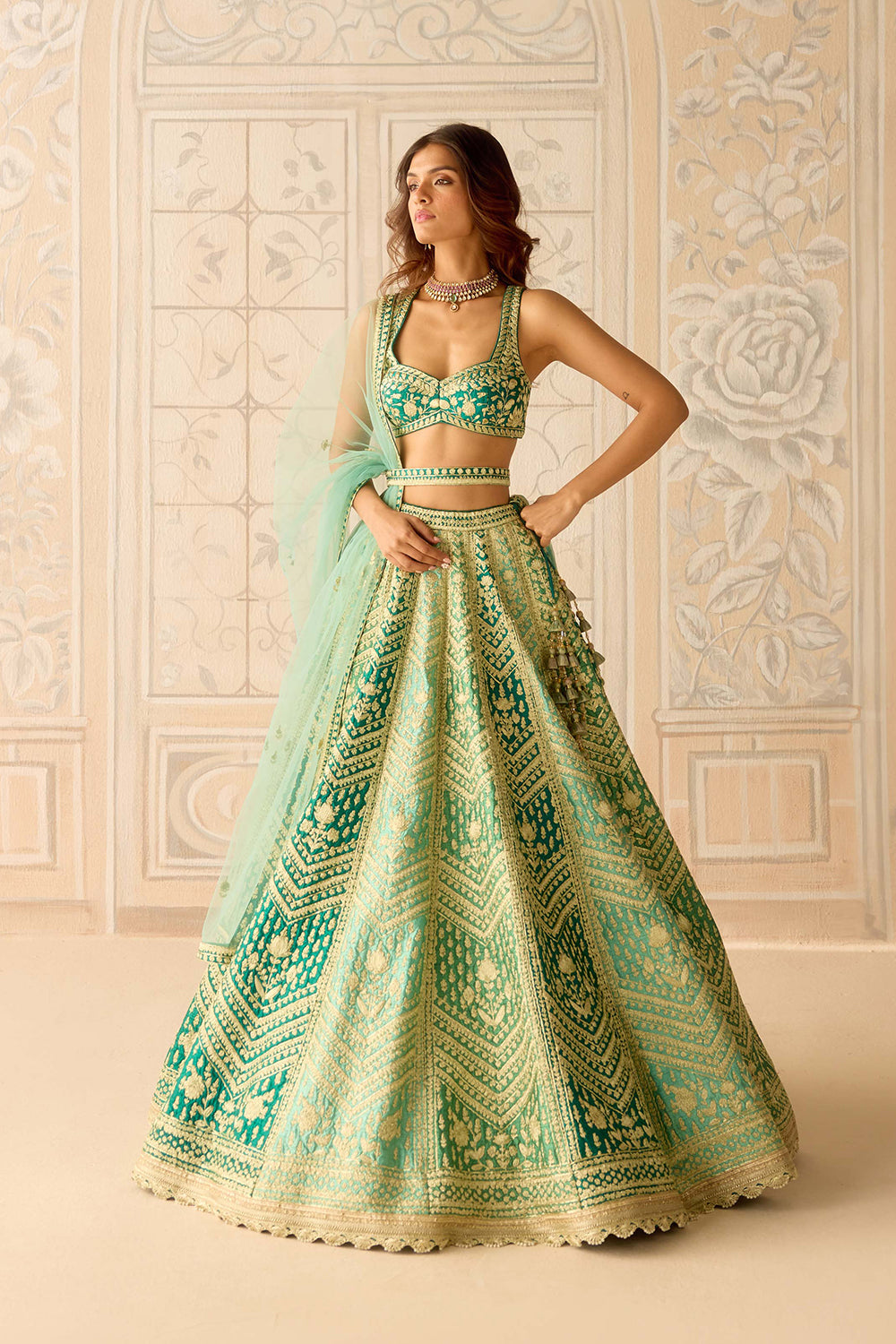 Mist Teal Green Lehenga Set.