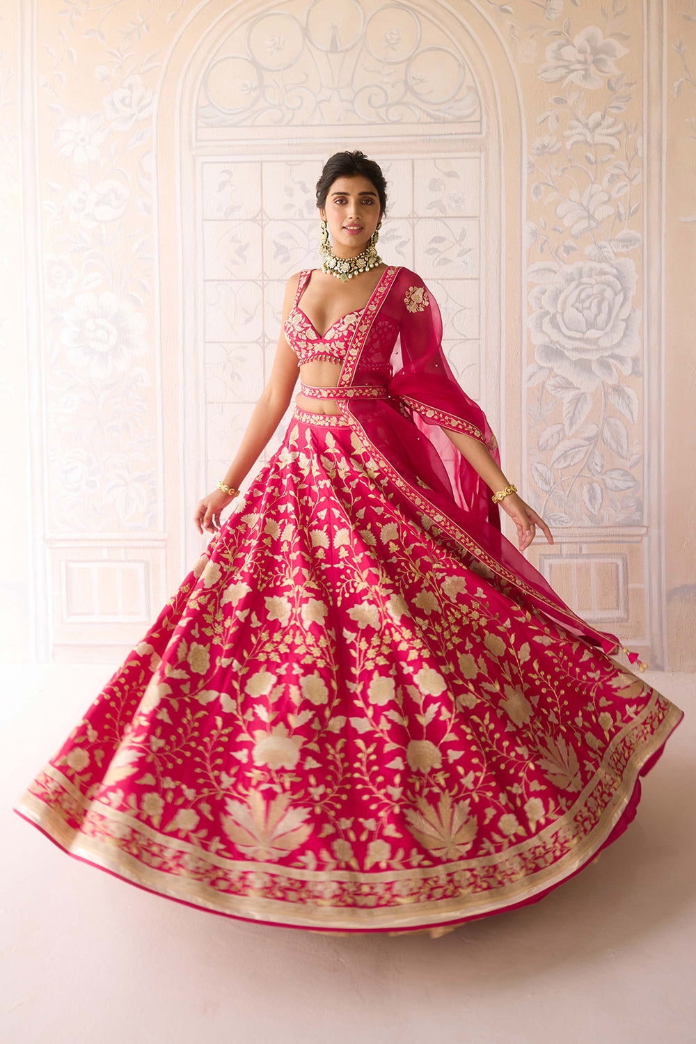 Carmine Rose Pink Lehenga Set.