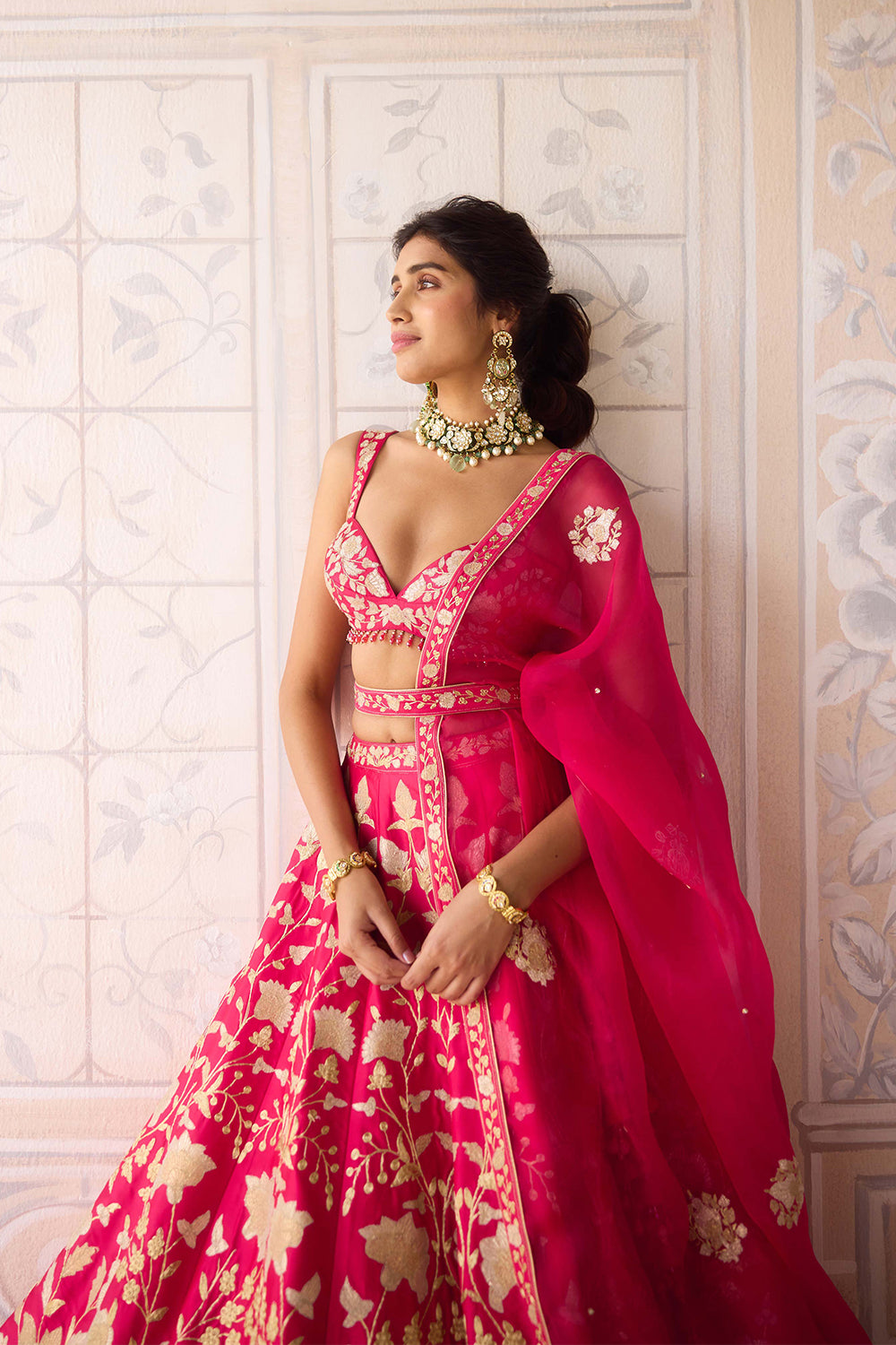 Carmine Rose Pink Lehenga Set.