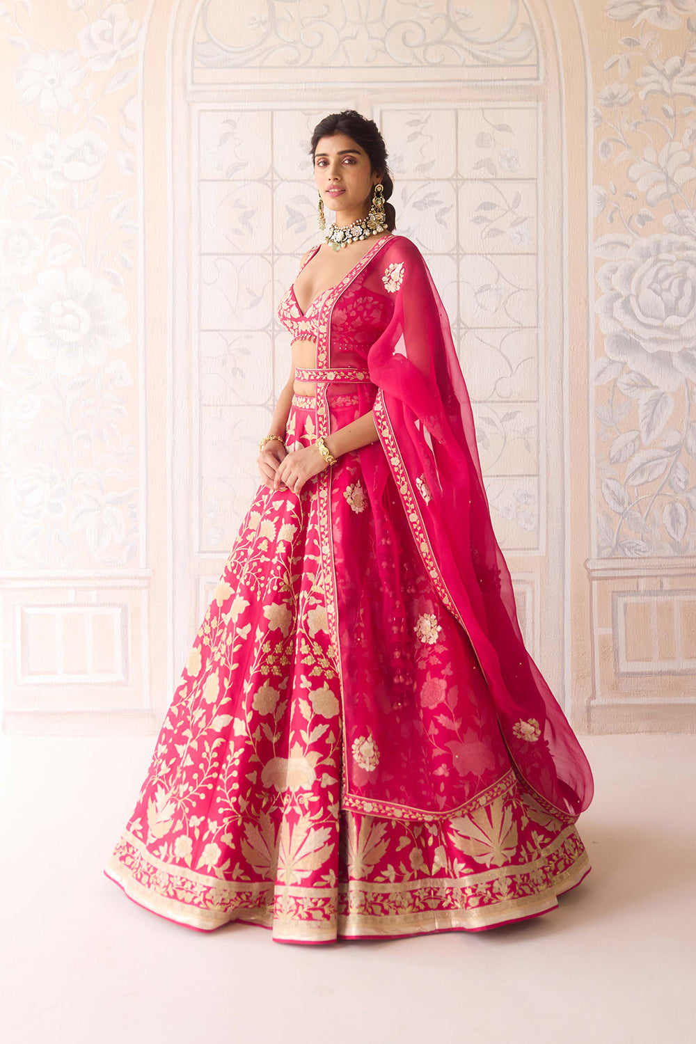 Carmine Rose Pink Lehenga Set.