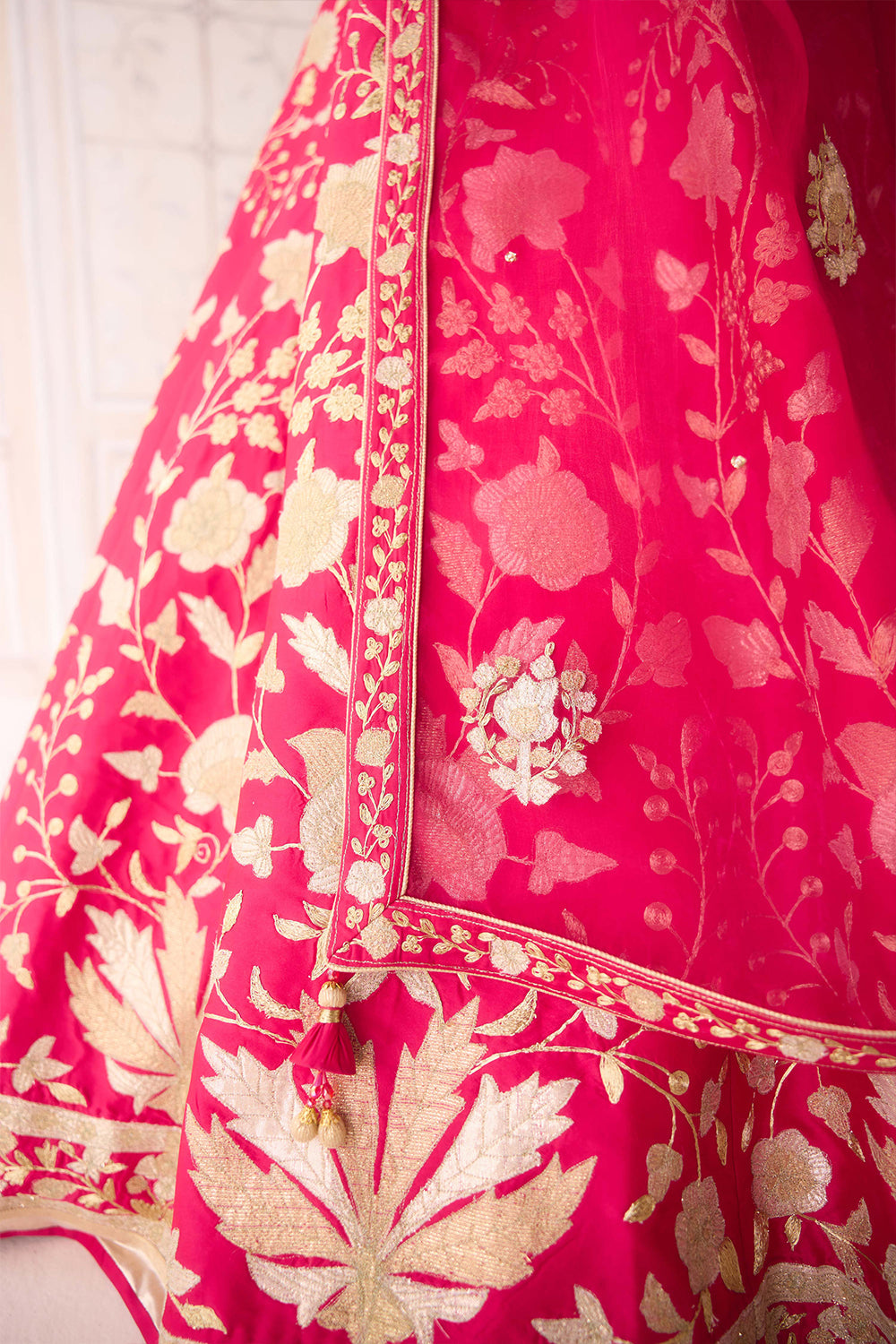 Carmine Rose Pink Lehenga Set.