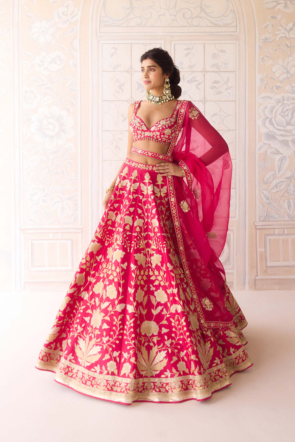 Carmine Rose Pink Lehenga Set.