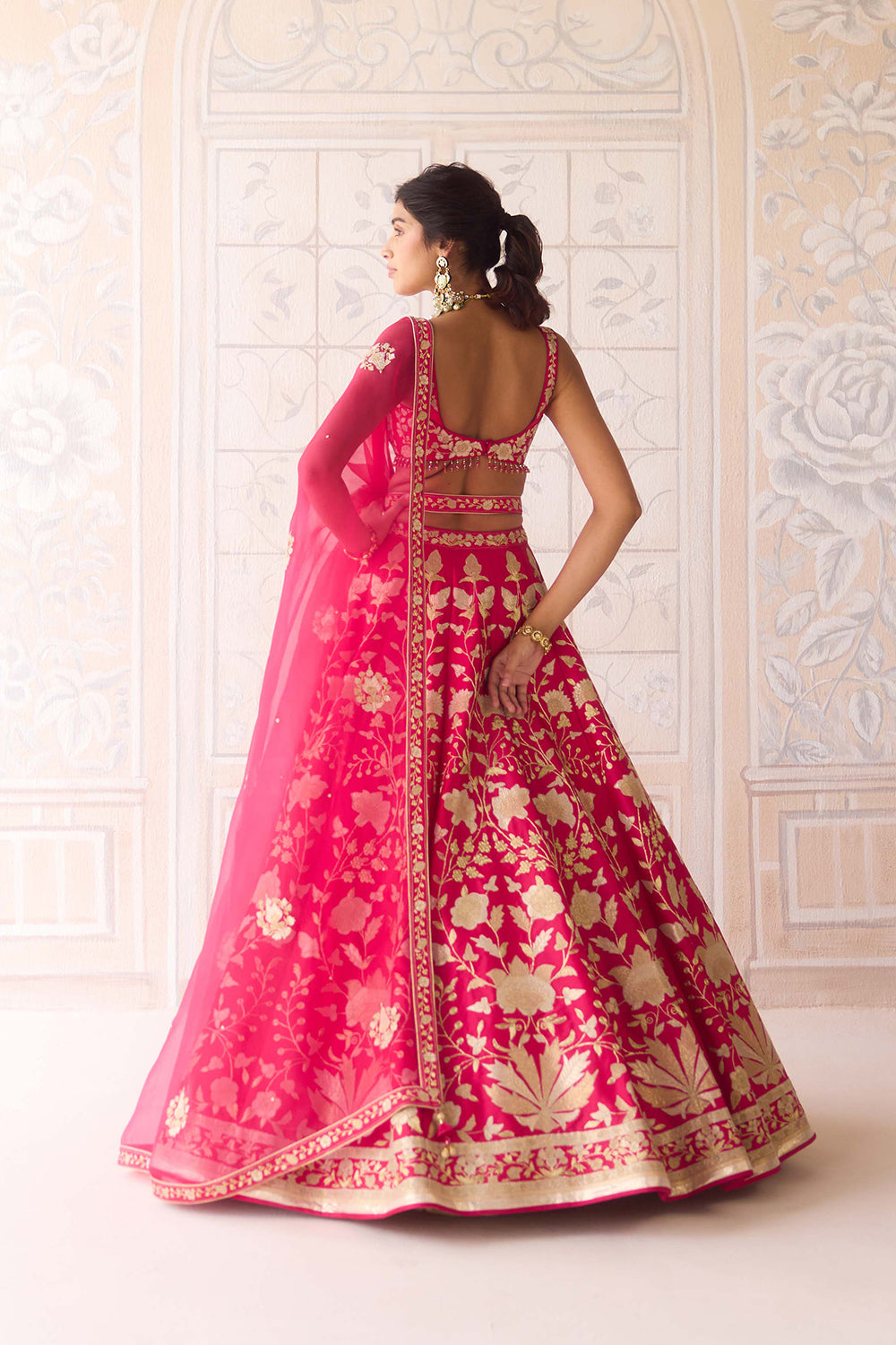 Carmine Rose Pink Lehenga Set.