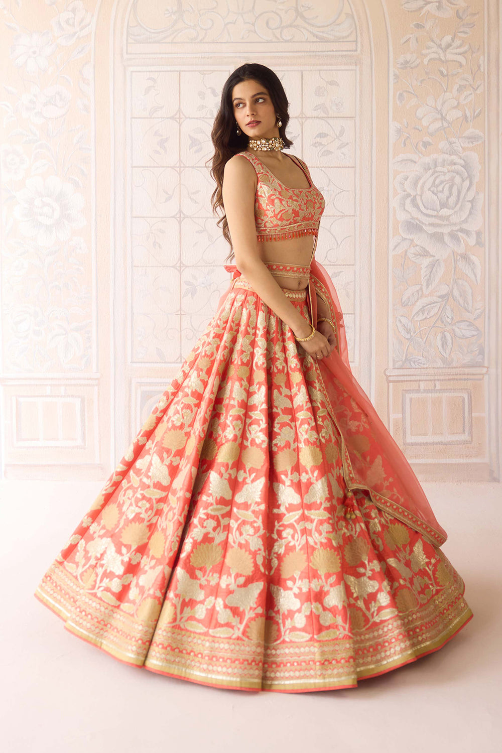Coral Orange Lehenga Set.