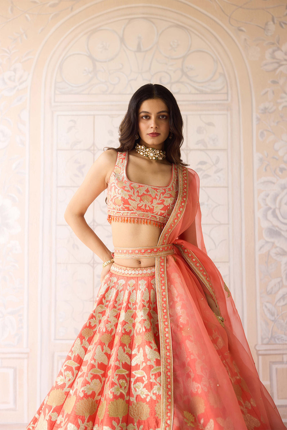 Coral Orange Lehenga Set.