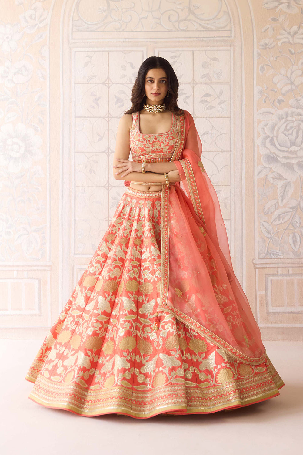Coral Orange Lehenga Set.