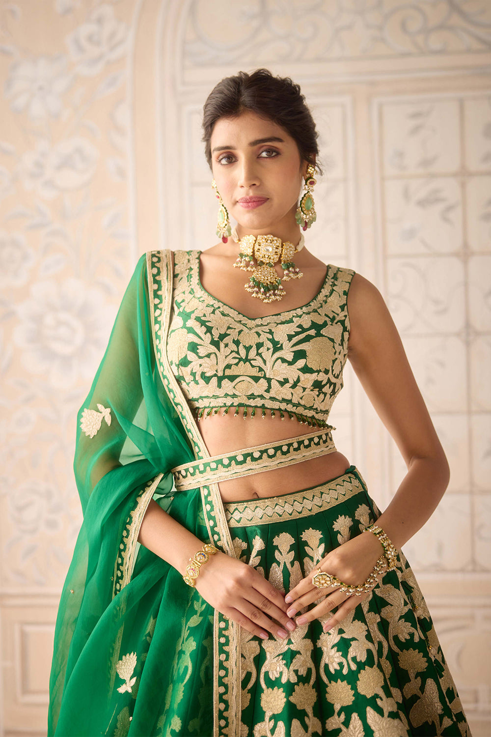 Dark Green Lehenga Set.