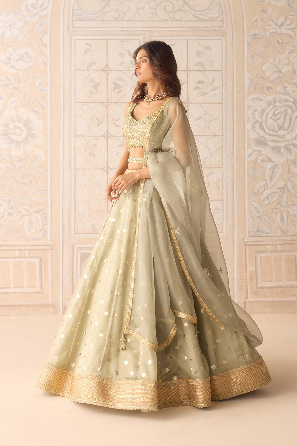 Smoke Green Lehenga Set.