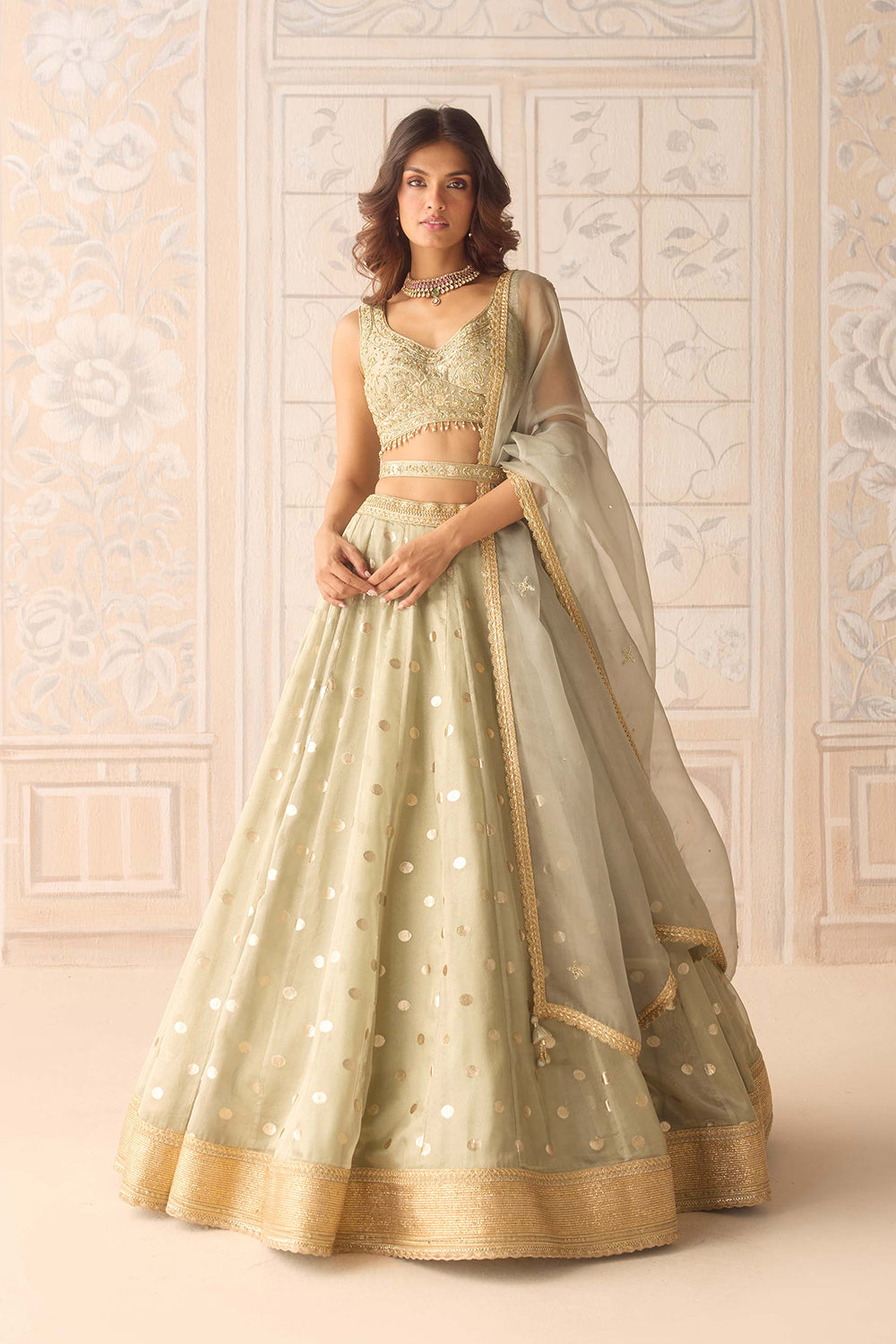 Smoke Green Lehenga Set.