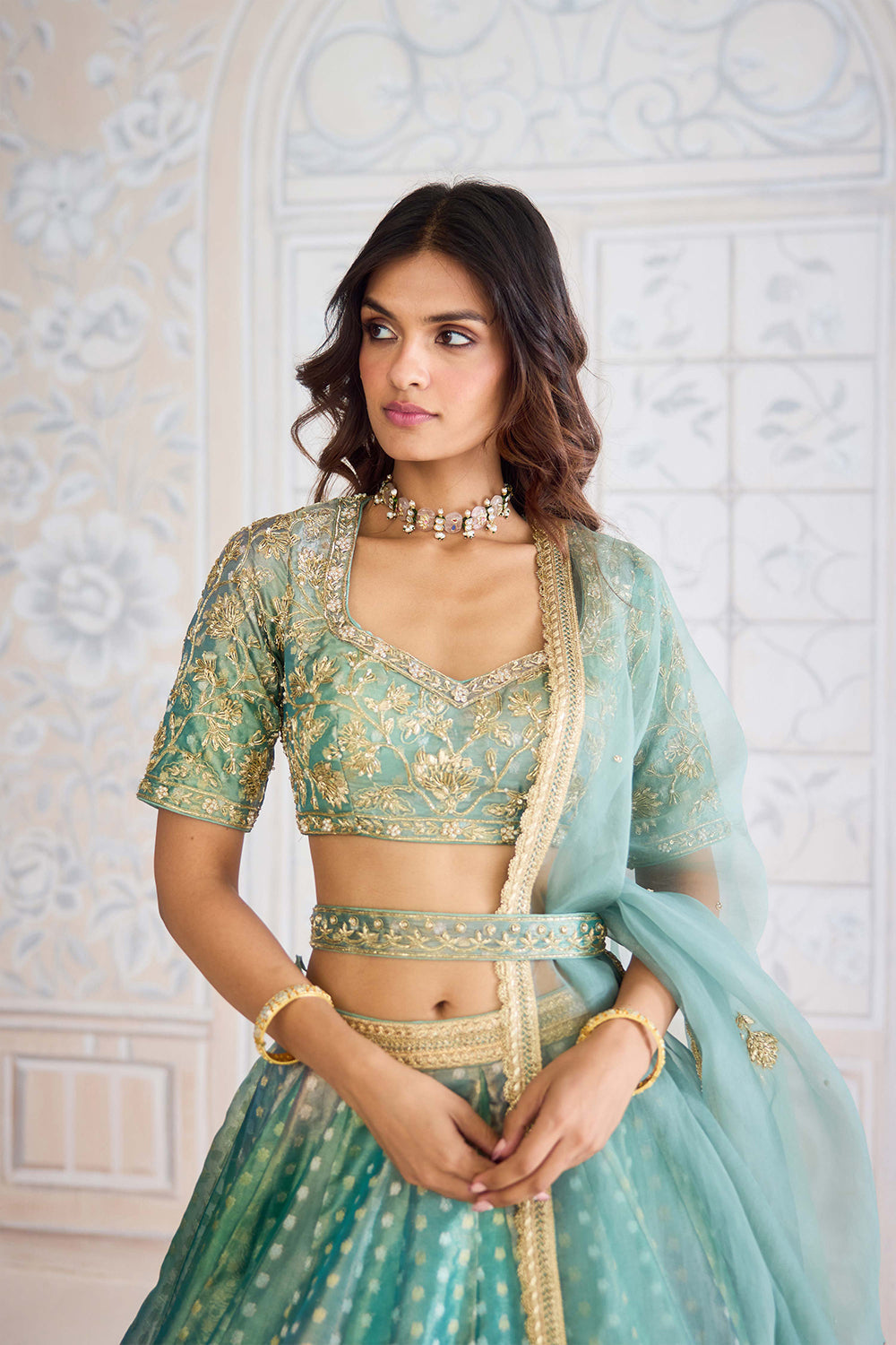 Dusty Turquoise Lehenga Set.