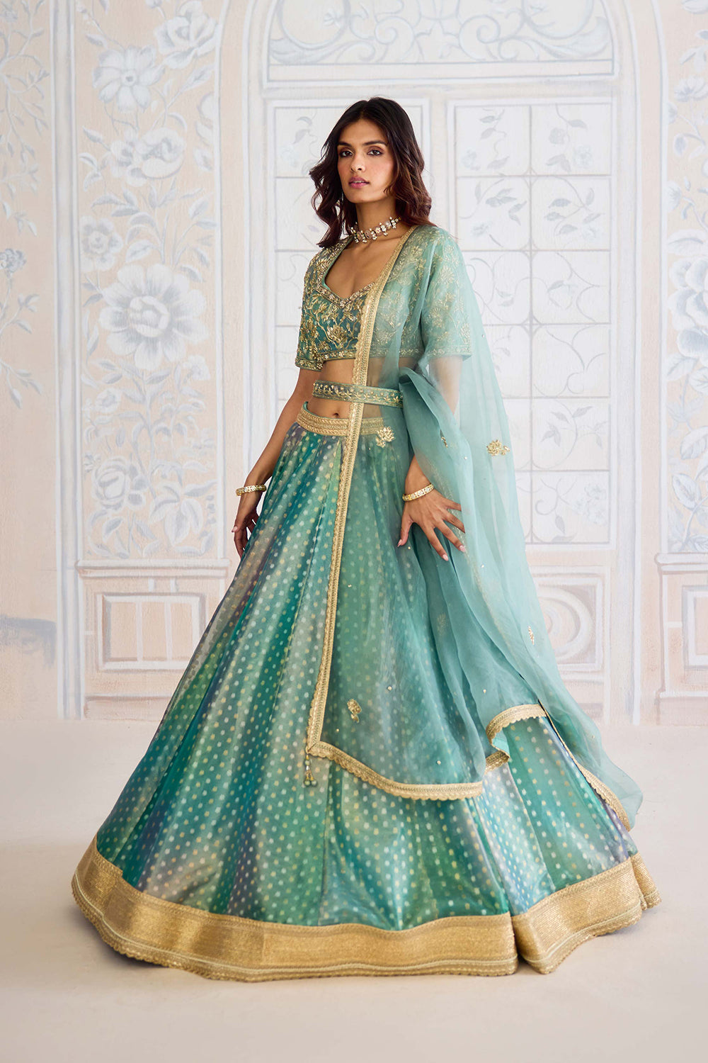 Dusty Turquoise Lehenga Set.