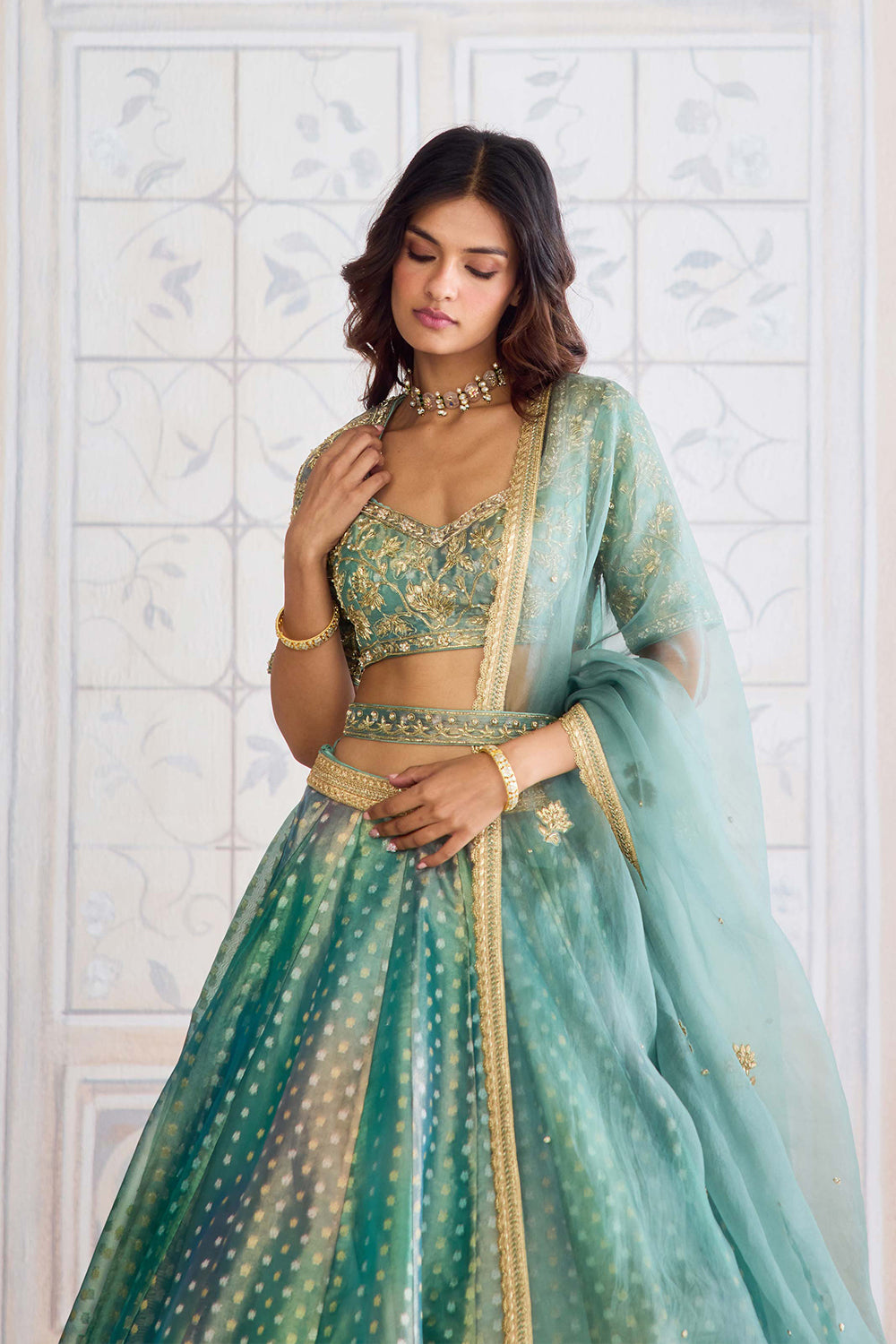 Dusty Turquoise Lehenga Set.