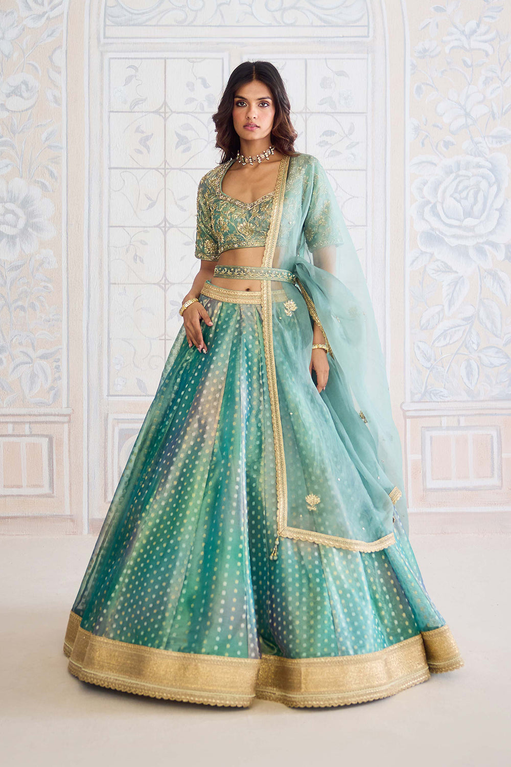 Dusty Turquoise Lehenga Set.