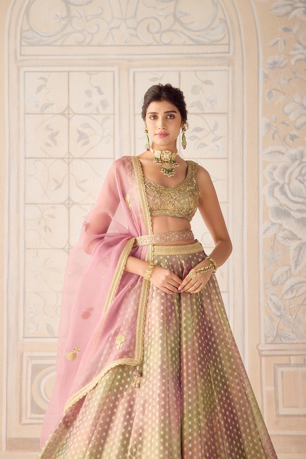 Dusty Rose Pink Lehenga Set.