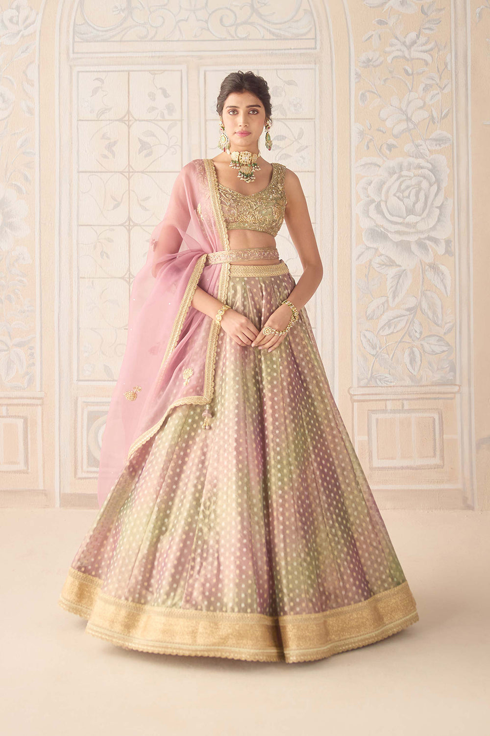 Dusty Rose Pink Lehenga Set.