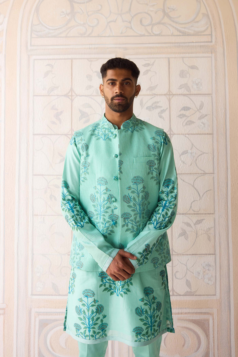 Plume Blue Kurta & Waistcoat Set.