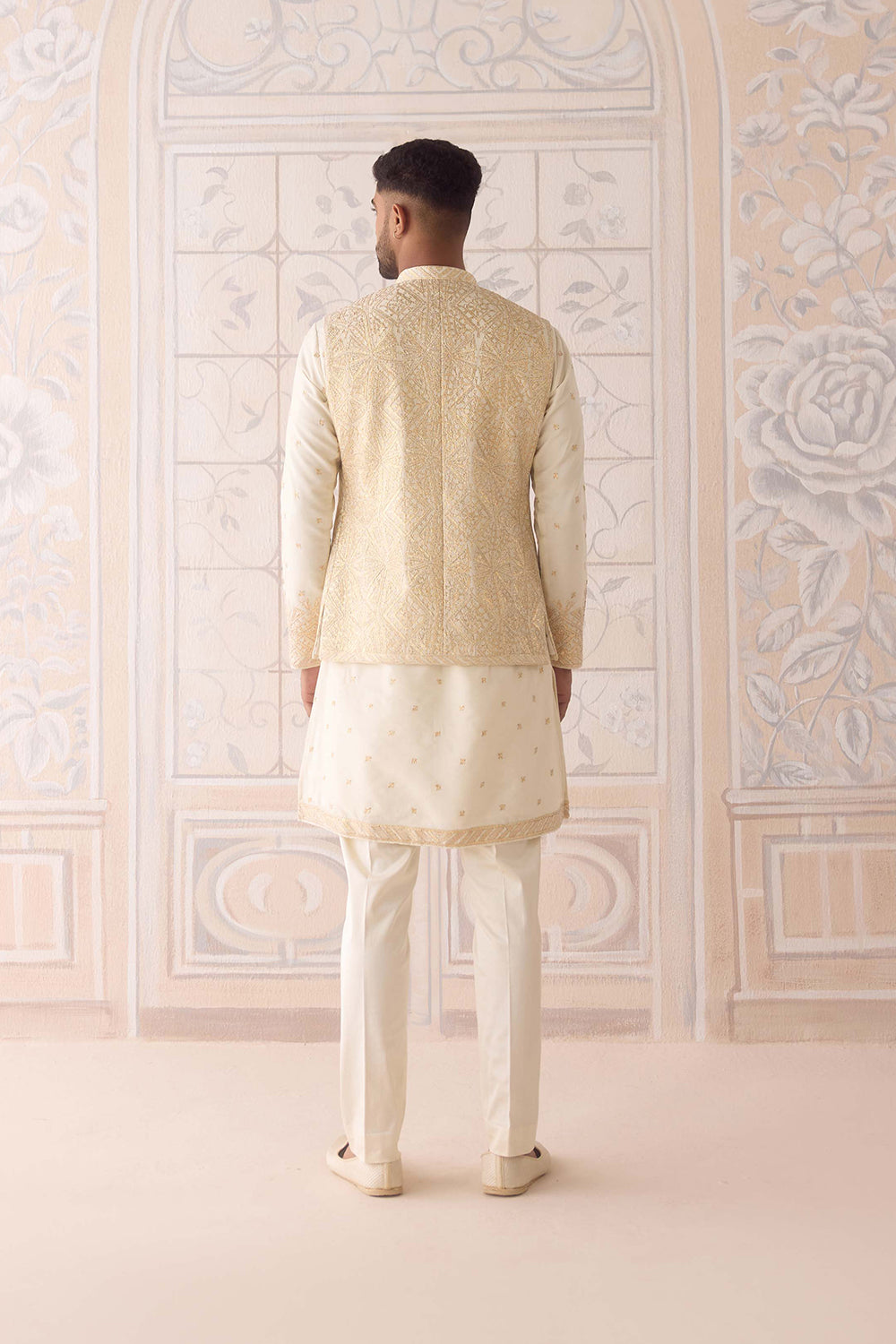 Egret Ivory Kurta & Waistcoat Set.
