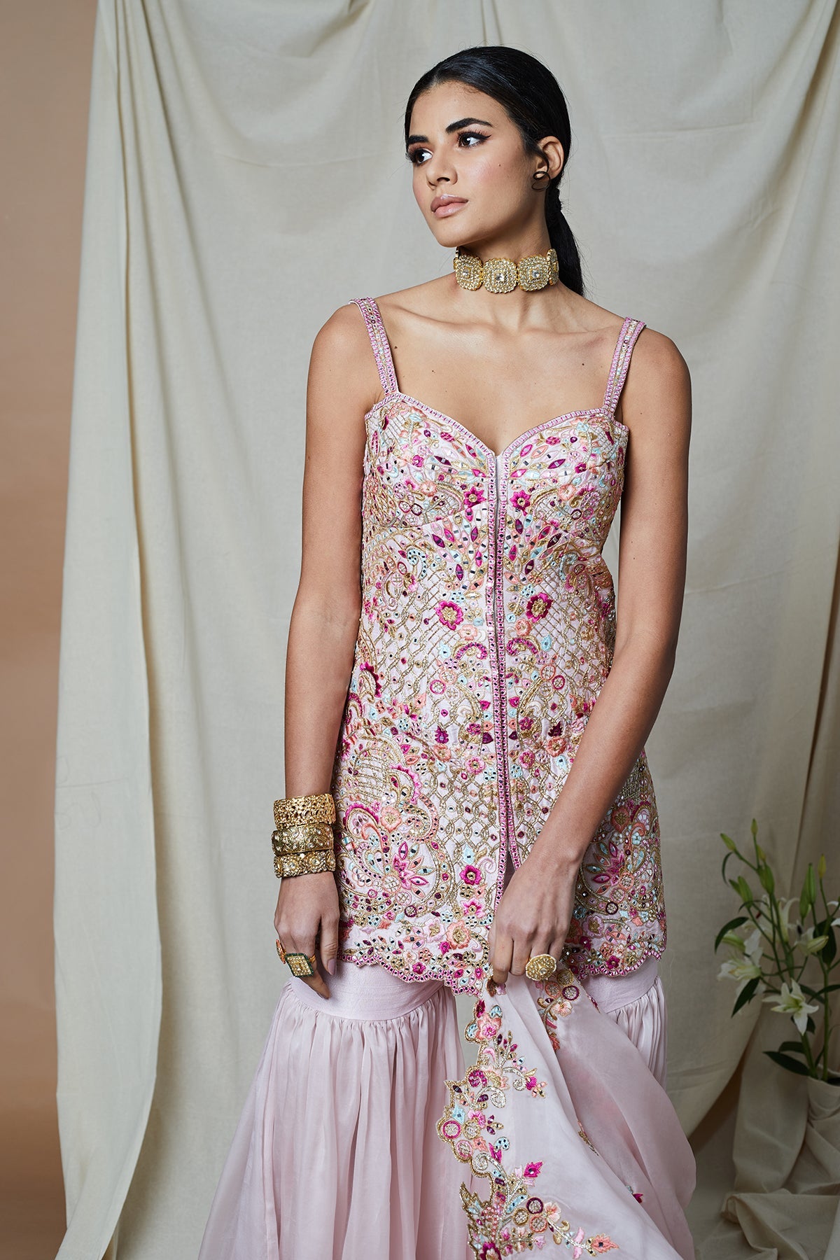 PINK ORGANZA GHARARA