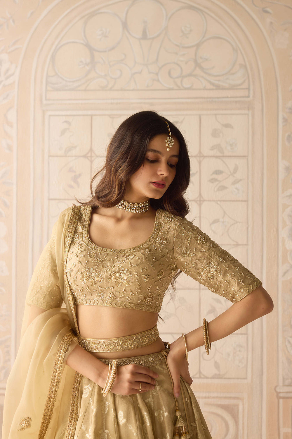 Gold Lehenga Set.