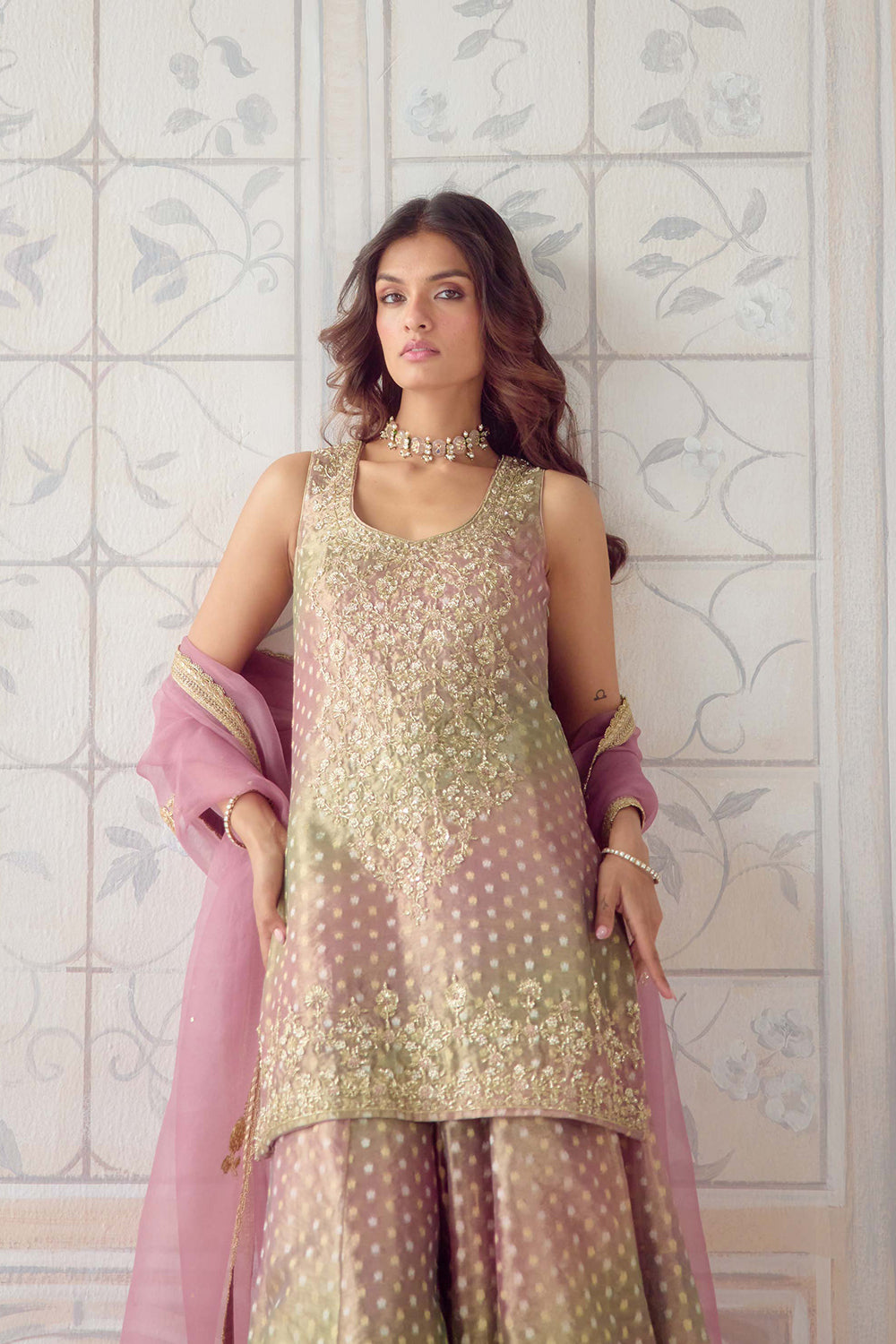 Dusty Rose Sharara Set.