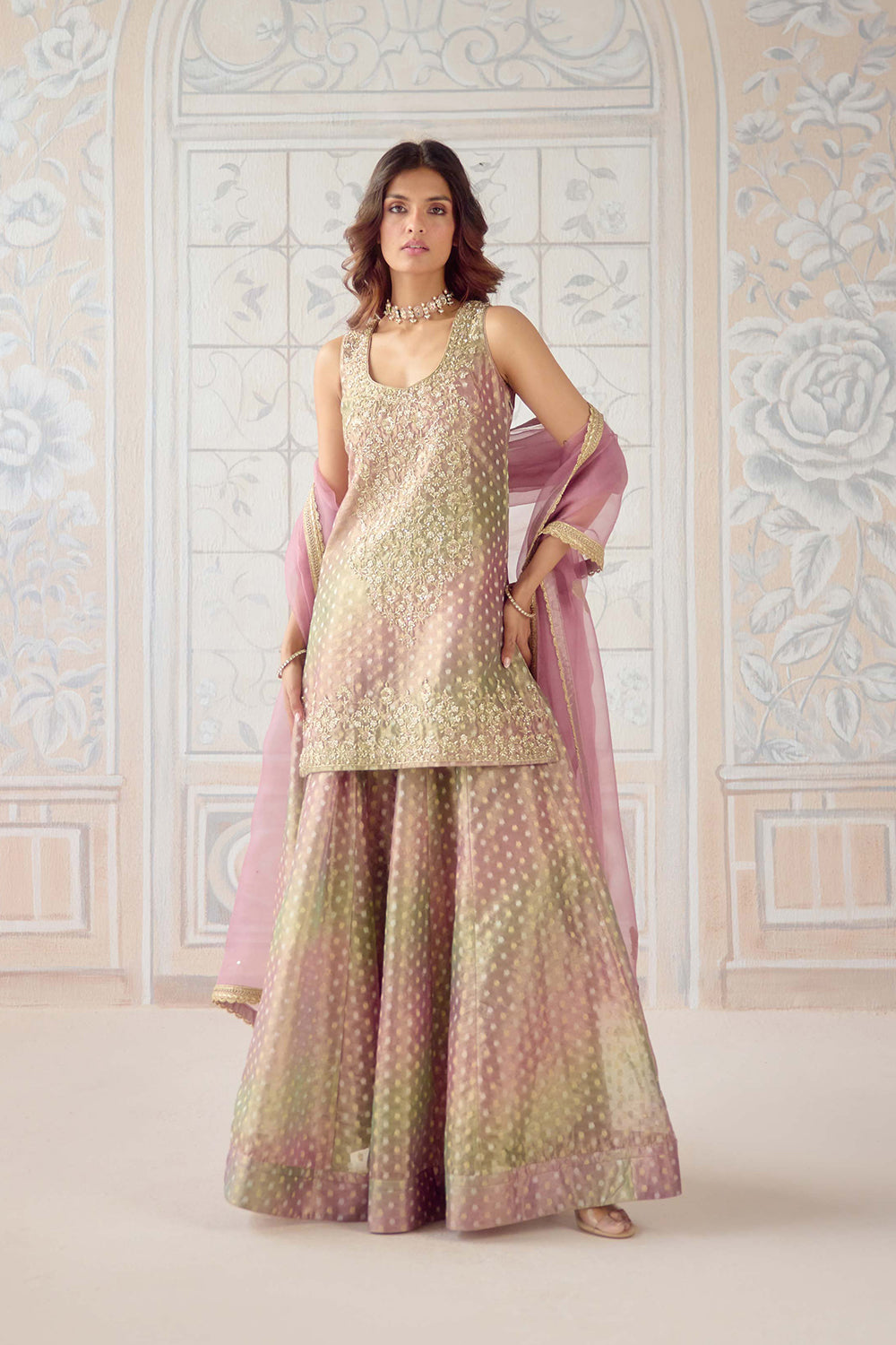 Dusty Rose Sharara Set.