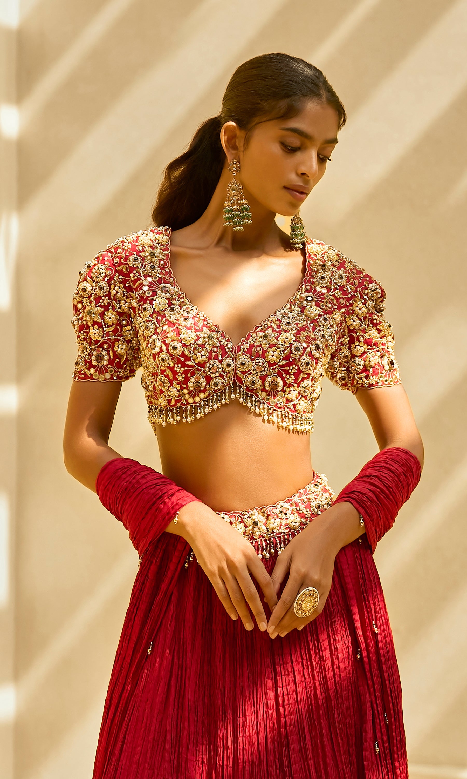 Ruby Crushed Lehenga Set
