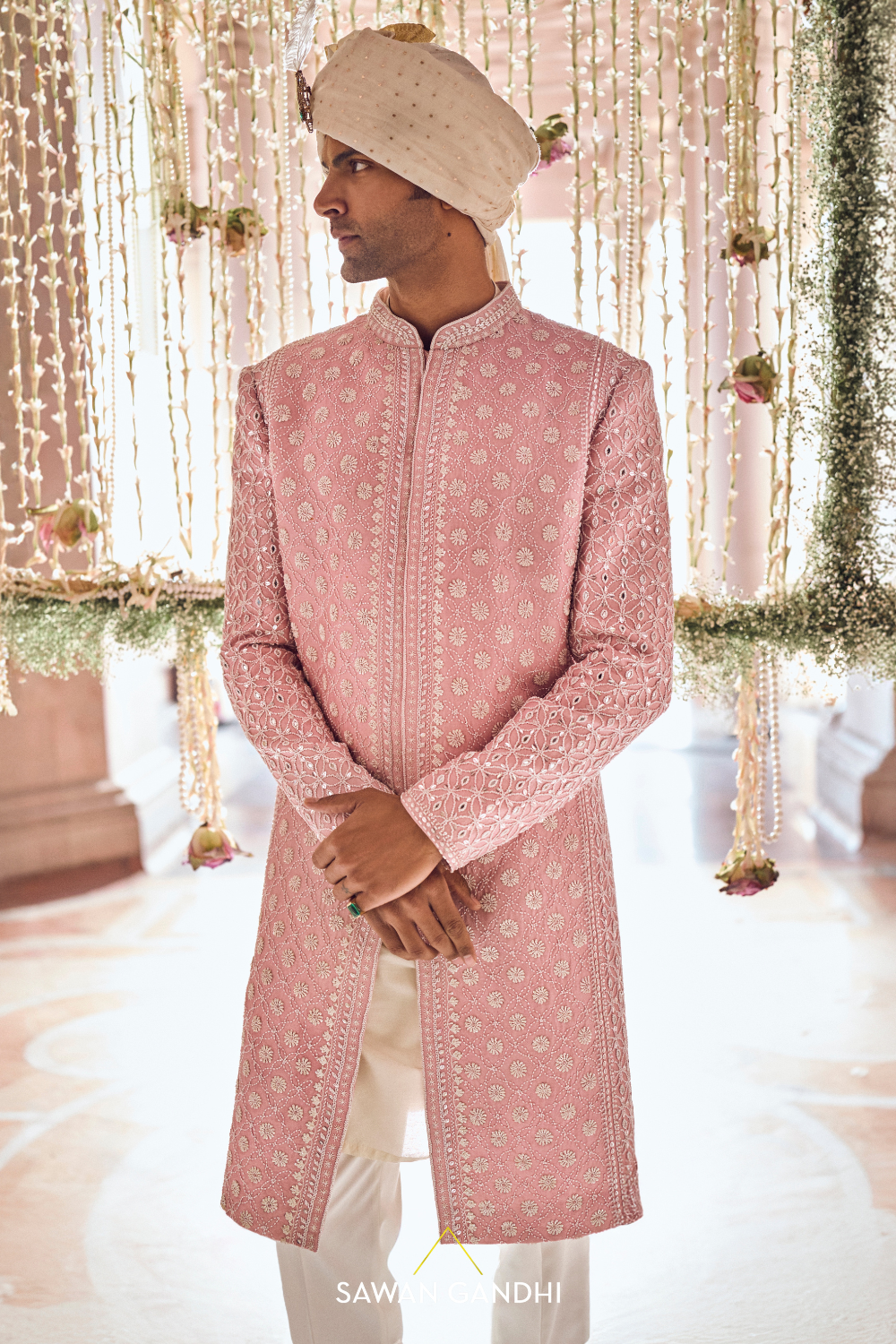 ORCHID PINK  PEARL WORK SHERWANI