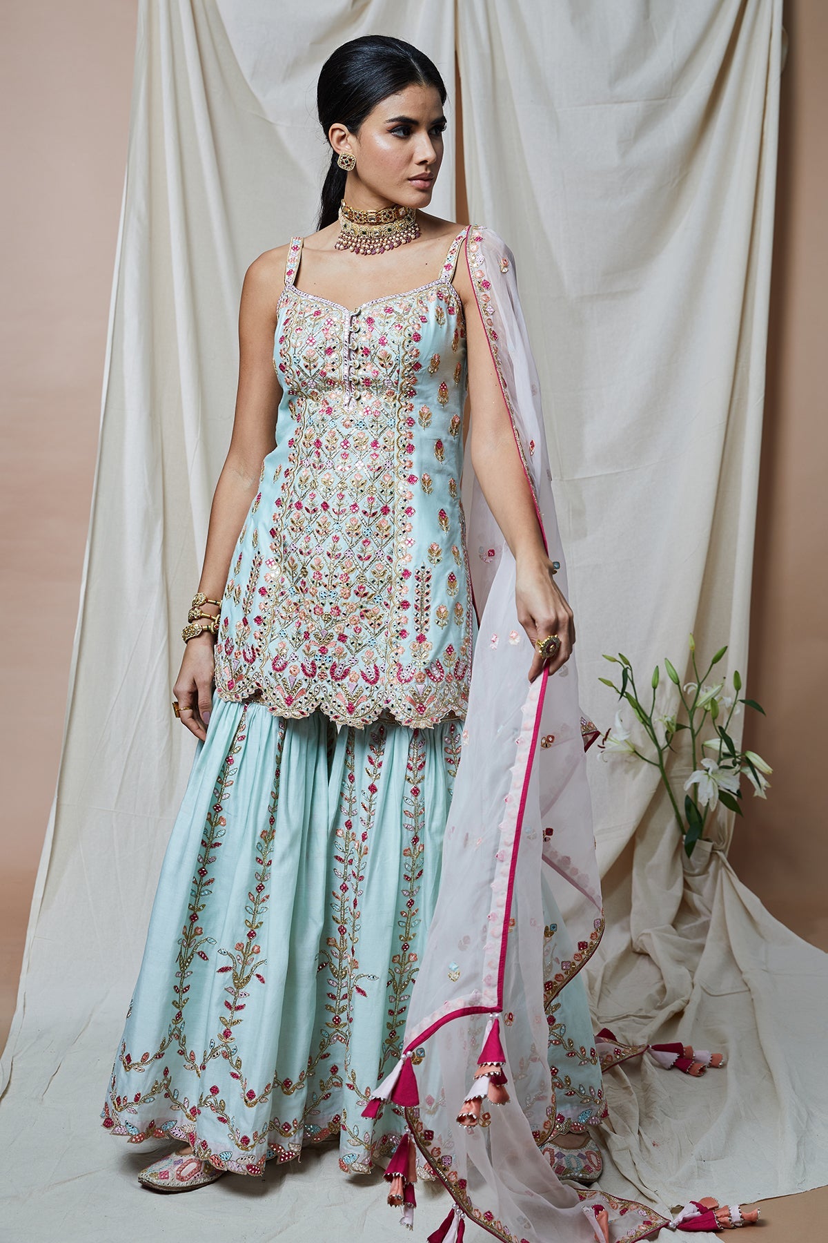 BLUE CHANDERI GHARARA