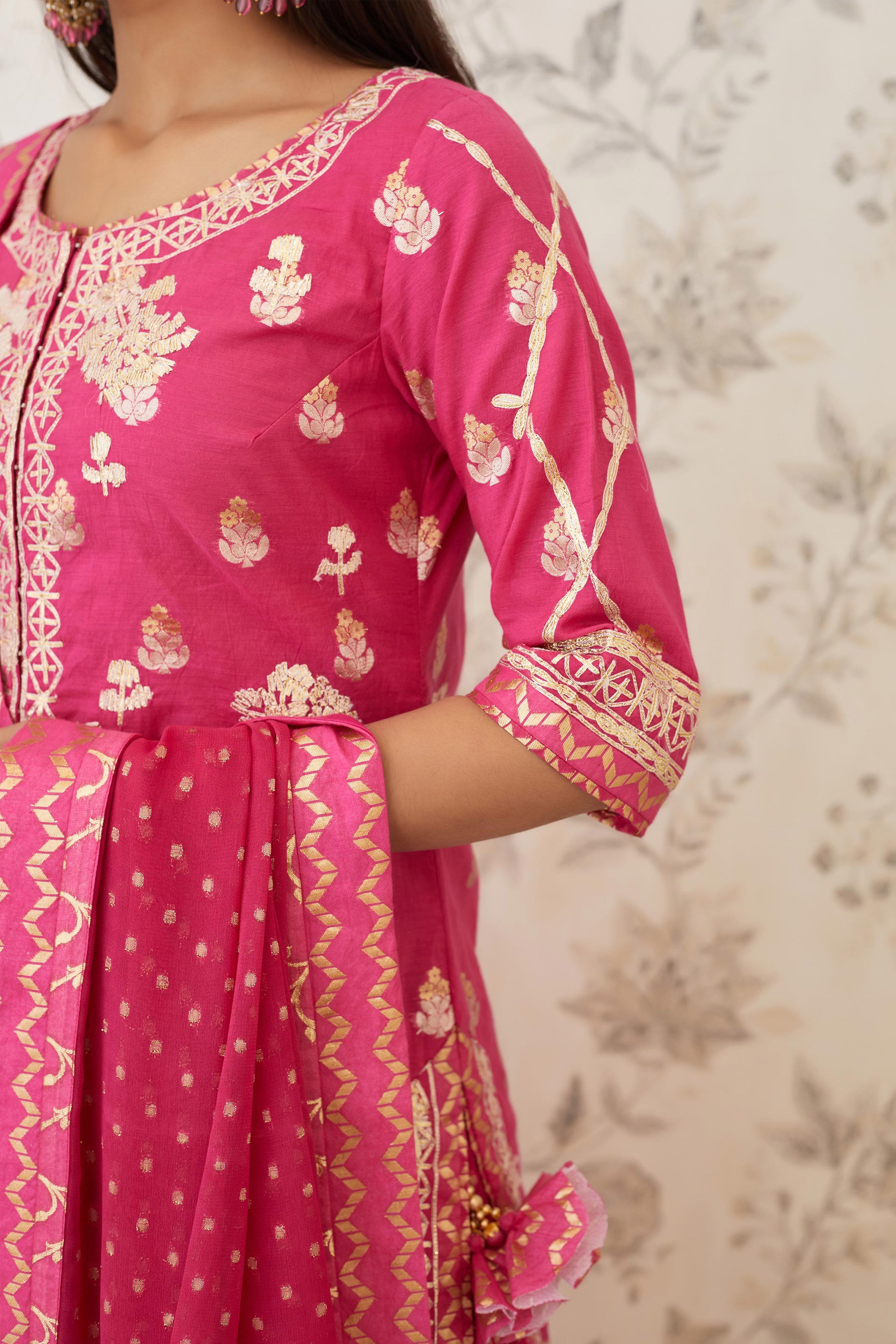 Magenta Kurta Skirt Set