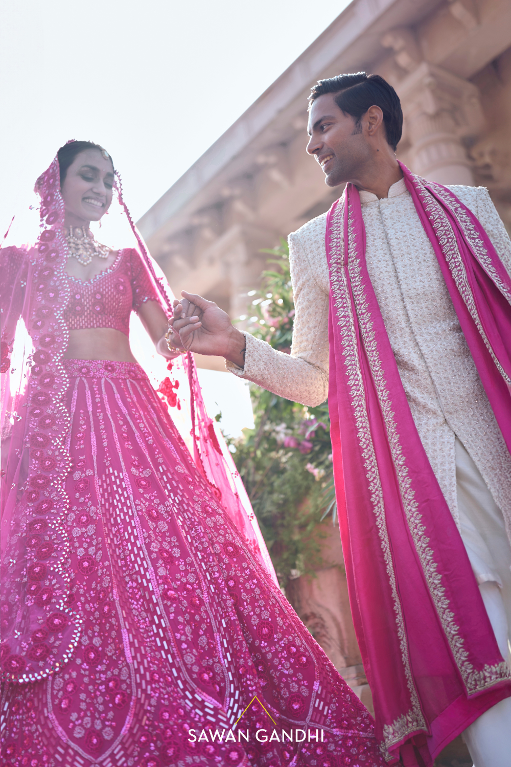 HOT PINK APPLIQUÉ FLORAL LEHENGA