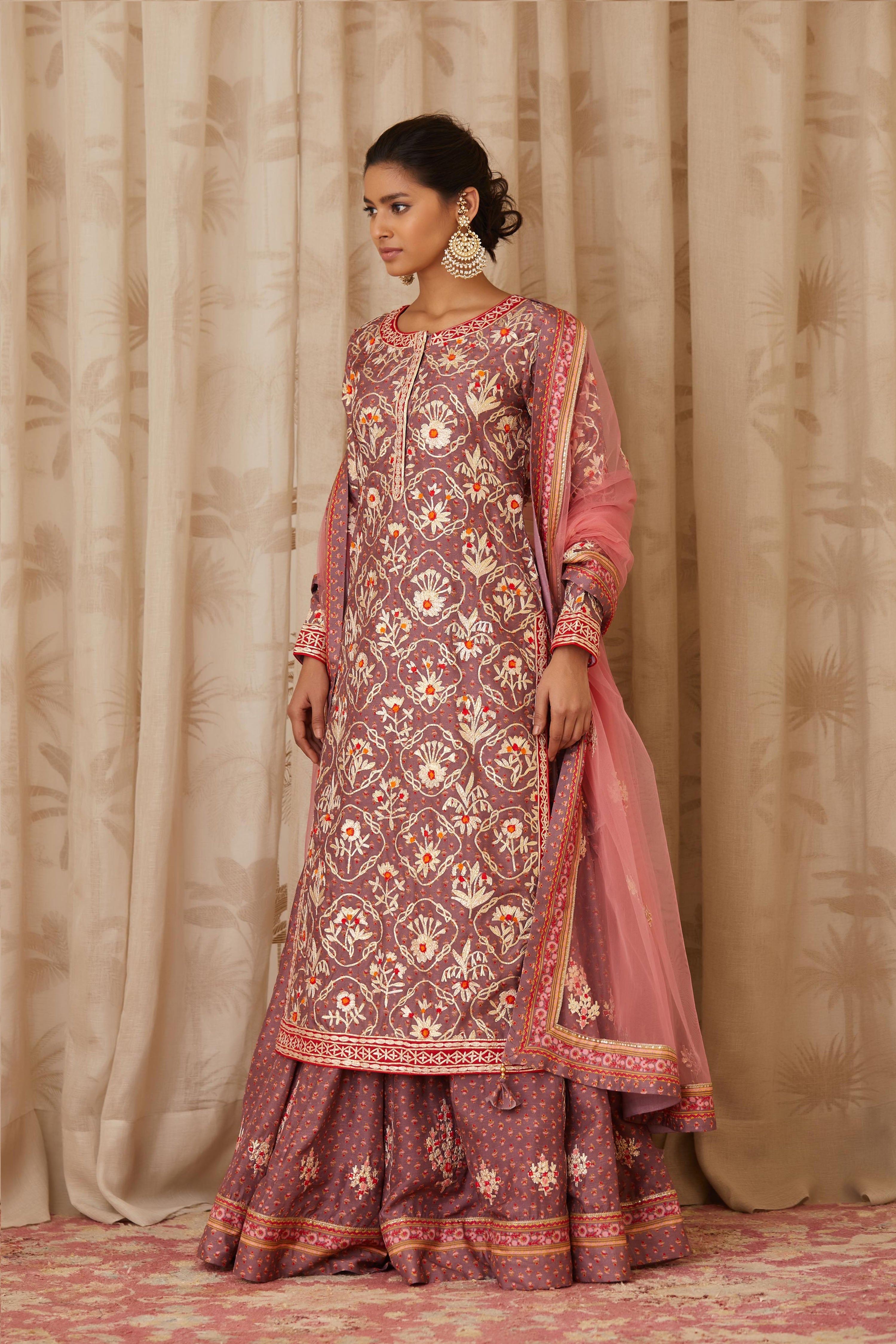 Neutral Lavender Kurta Skirt Set