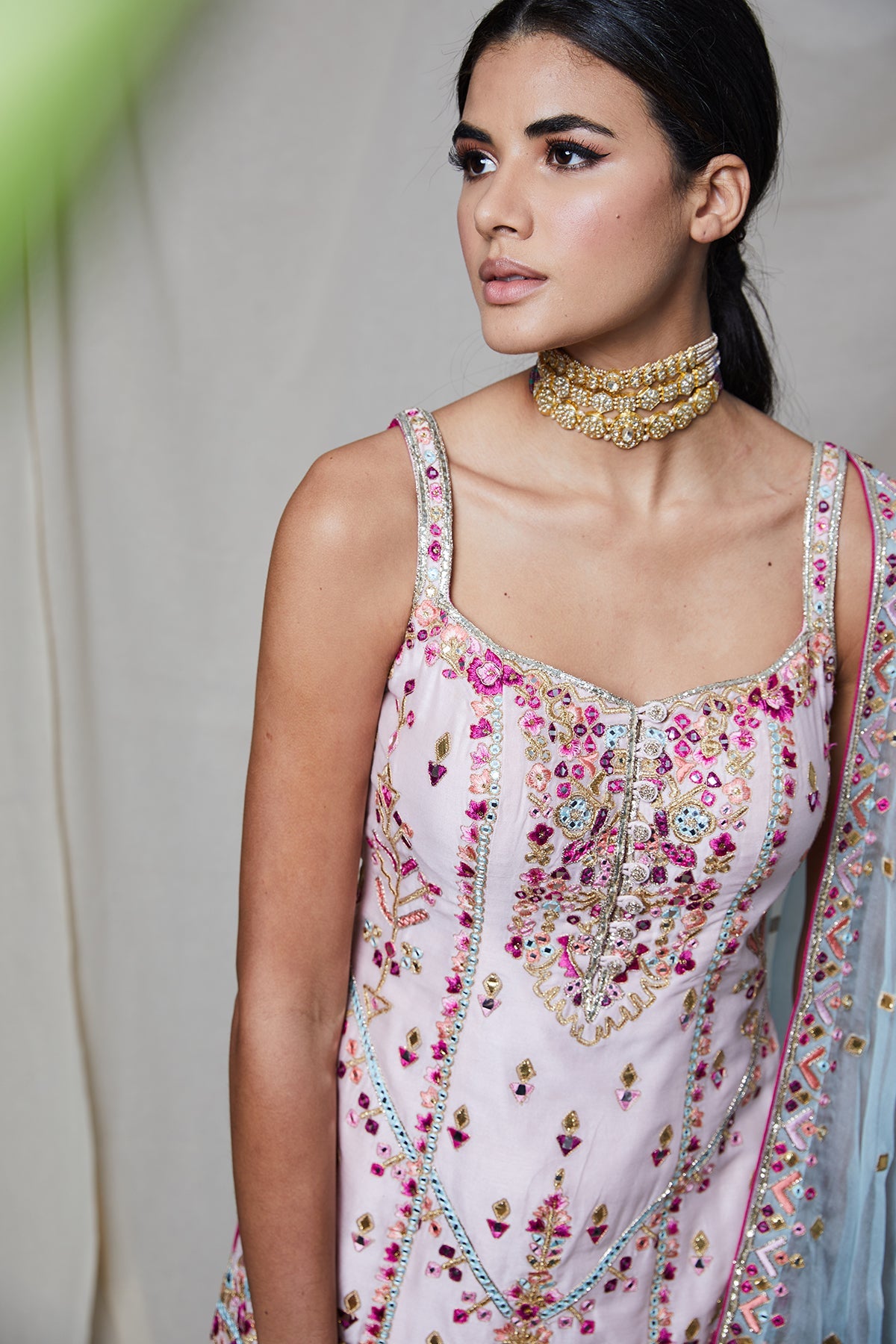 PINK STRAPPY CHANDERI GHARARA