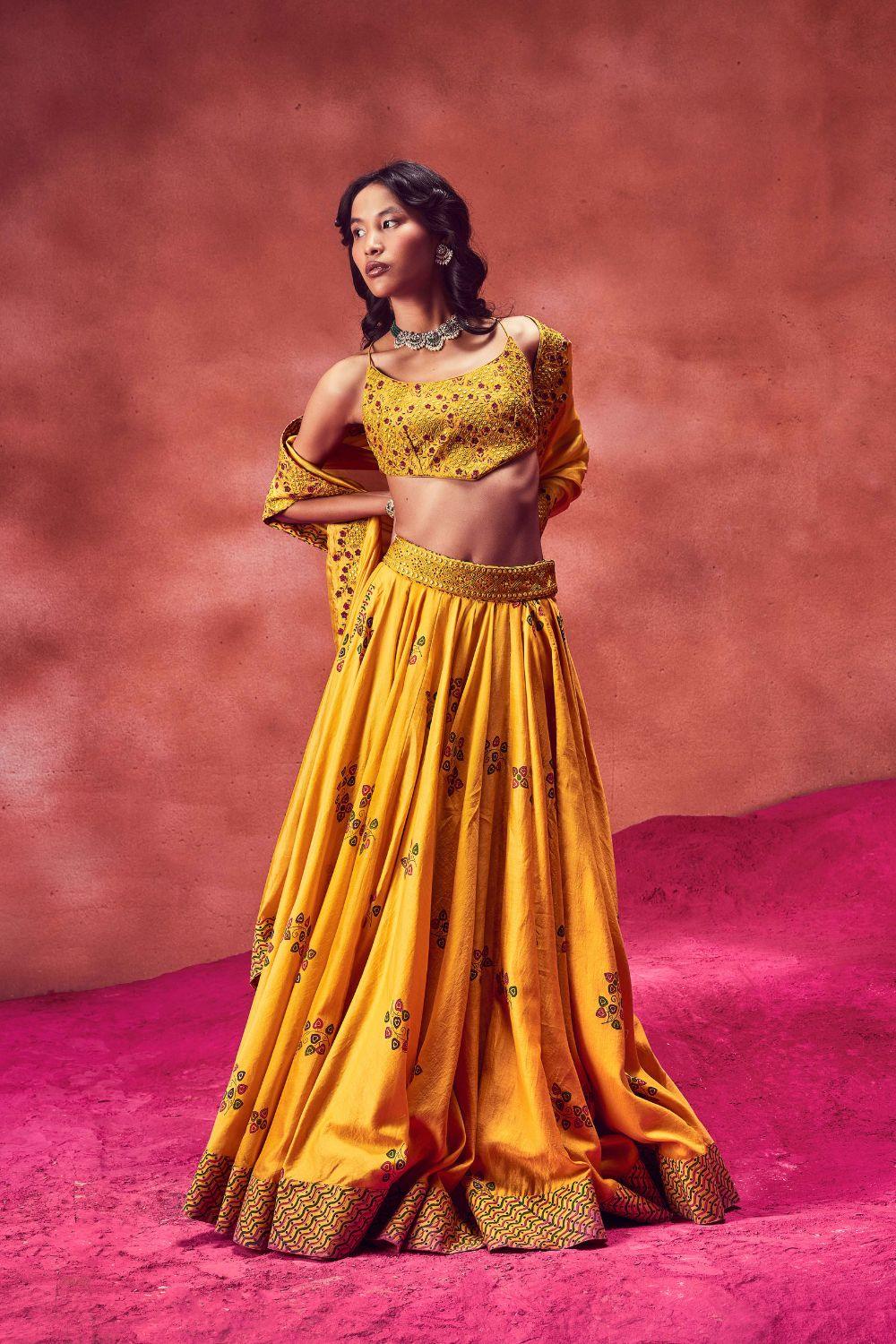 Yellow Printed Lehenga Set