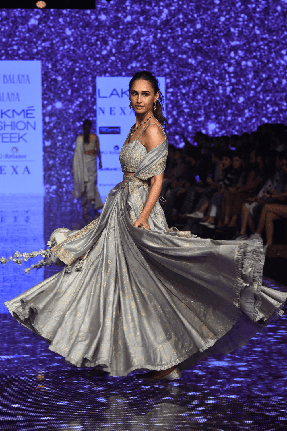 Grey Hand Work Blouse With Lehenga & Dupatta