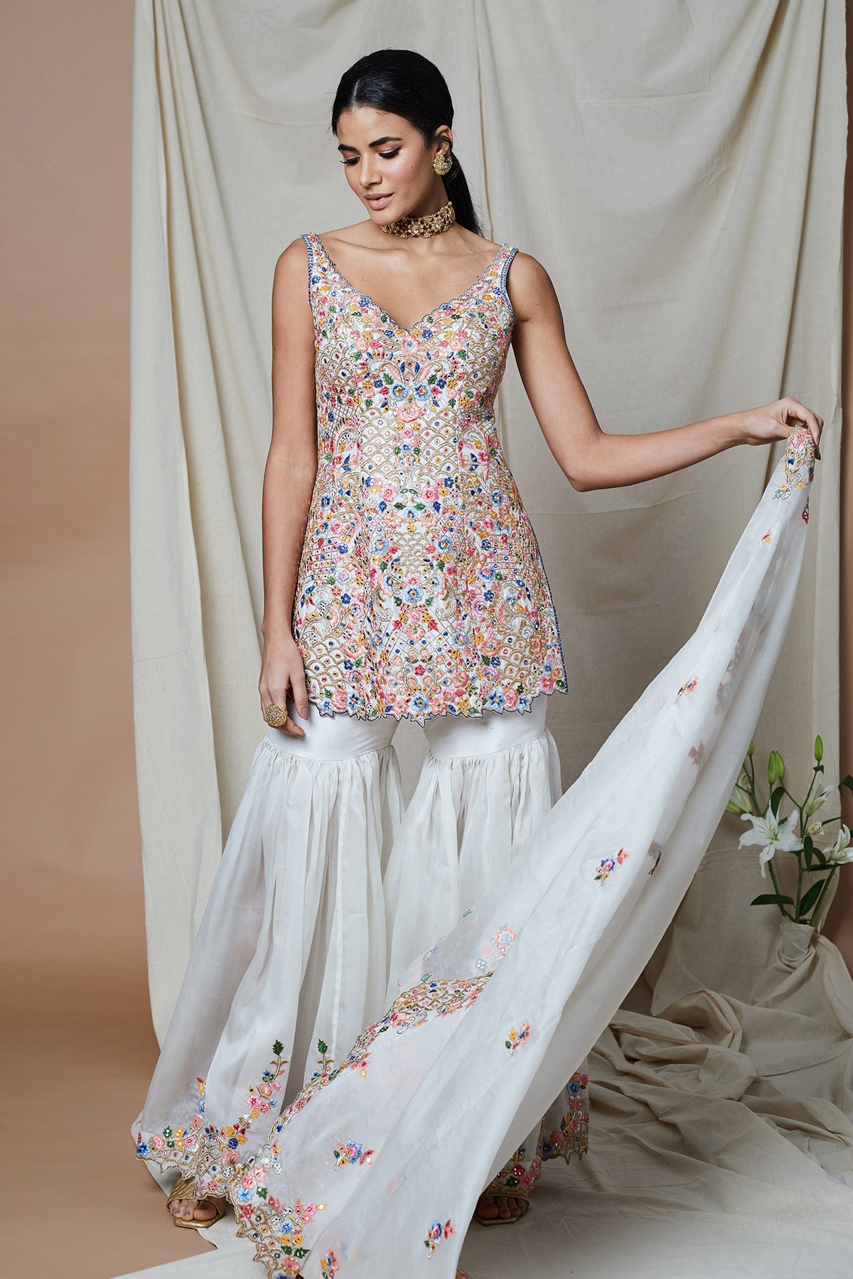 IVORY ORGANZA GHARARA