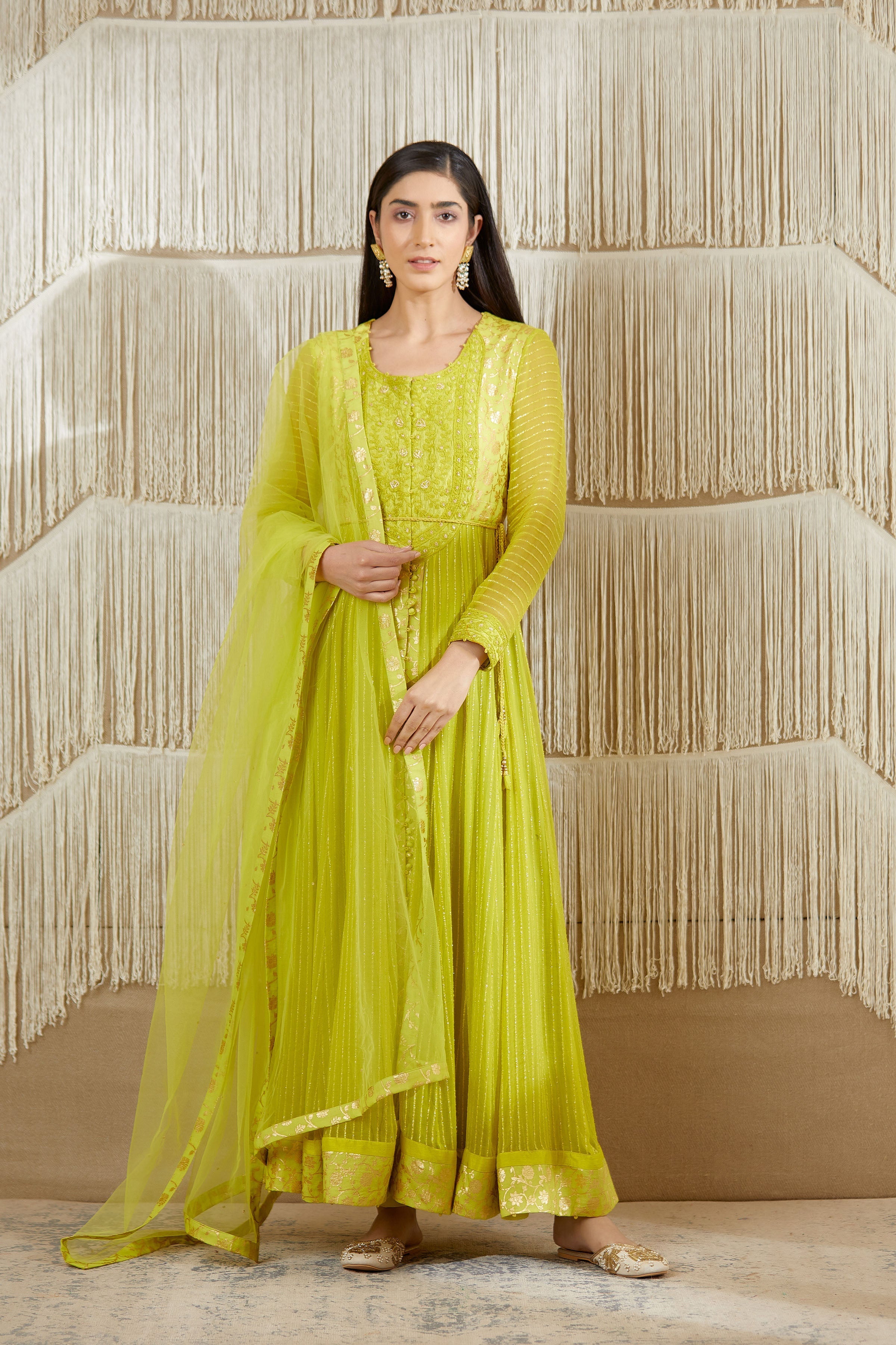 Bright Green Anarkali set