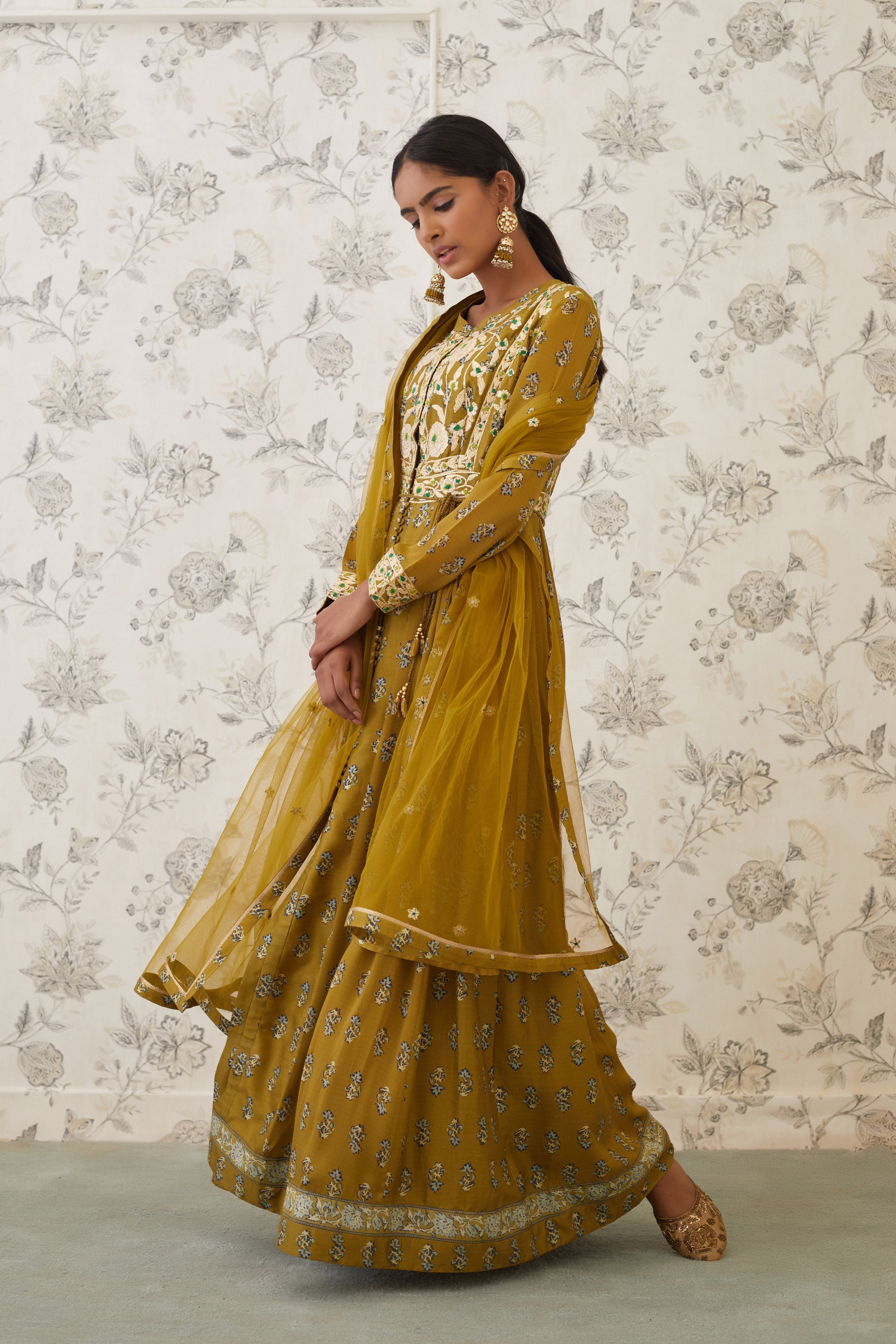 Olive Anarkali Set