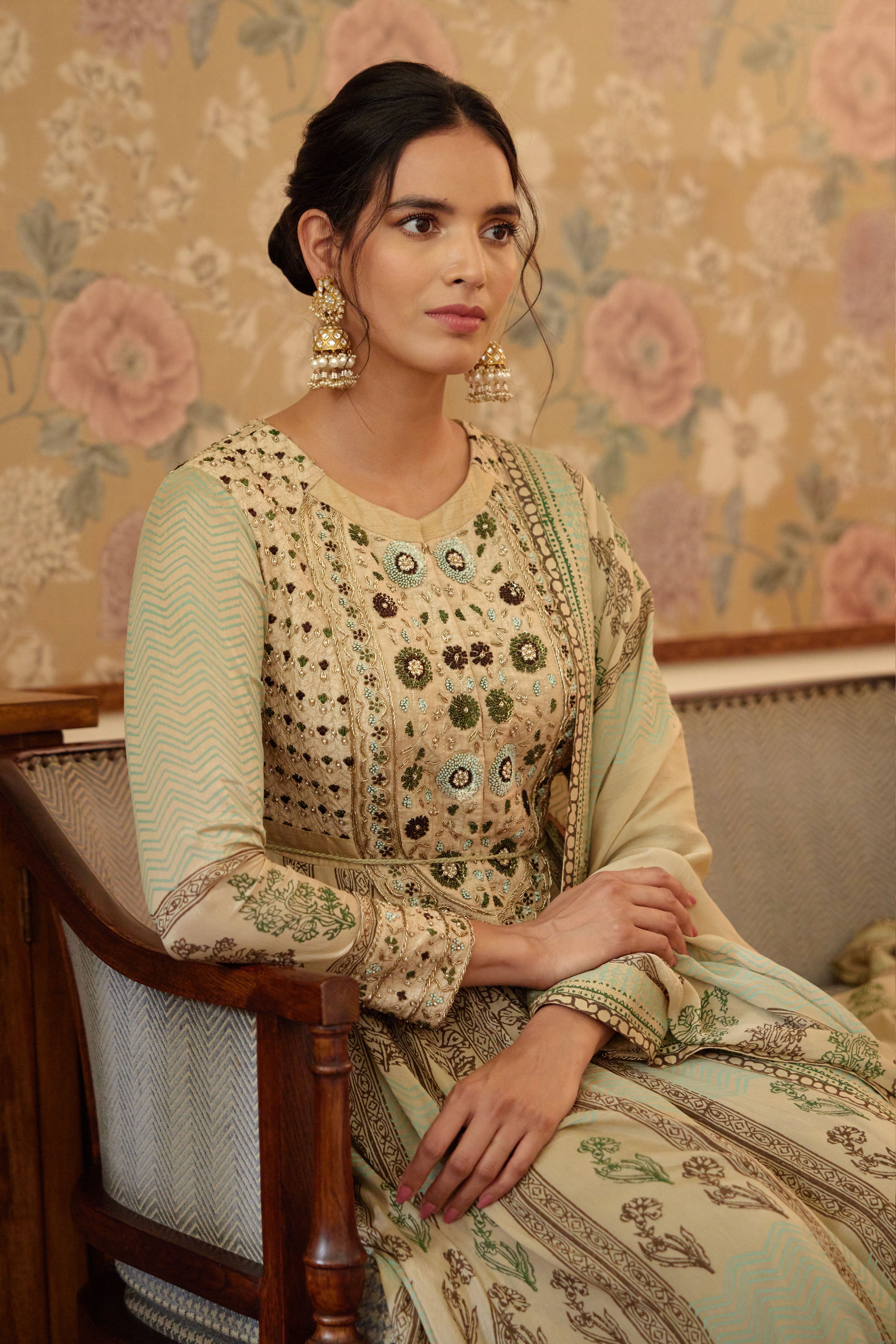 Neutral Green Anarkali Set