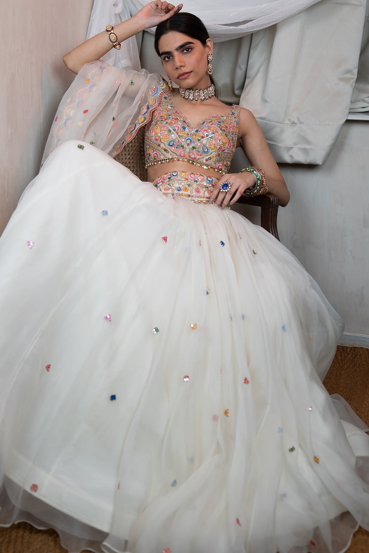 Ivory Organza Lehenga