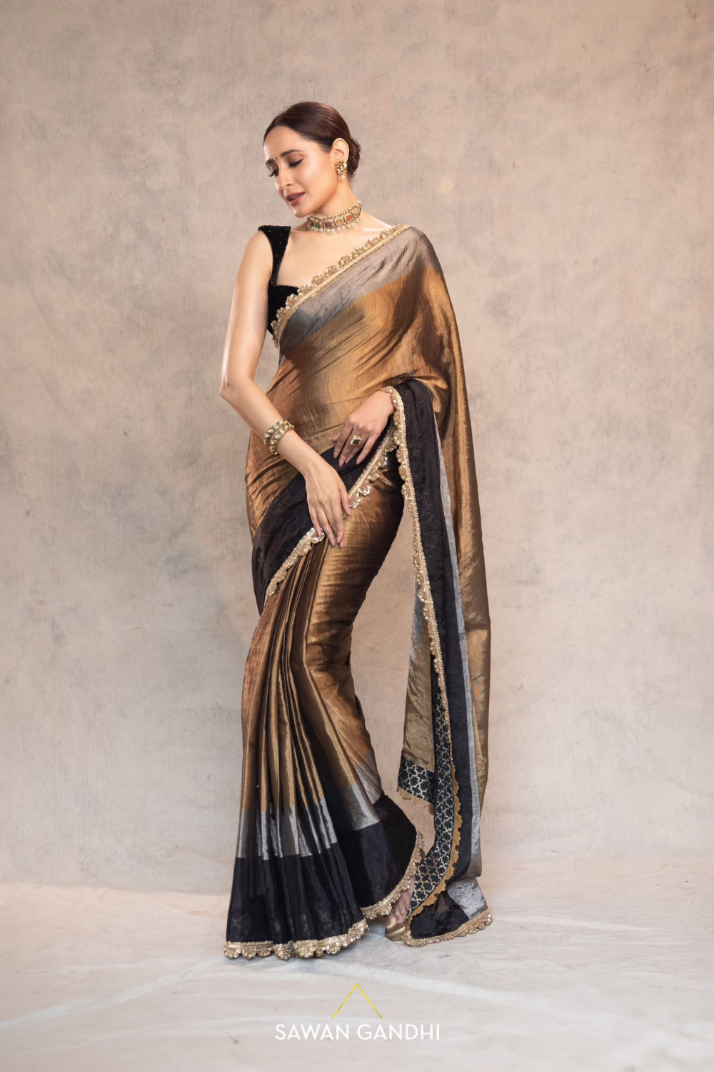 Pragya Jaiswal in TRICOLOUR TISSUE SAREE