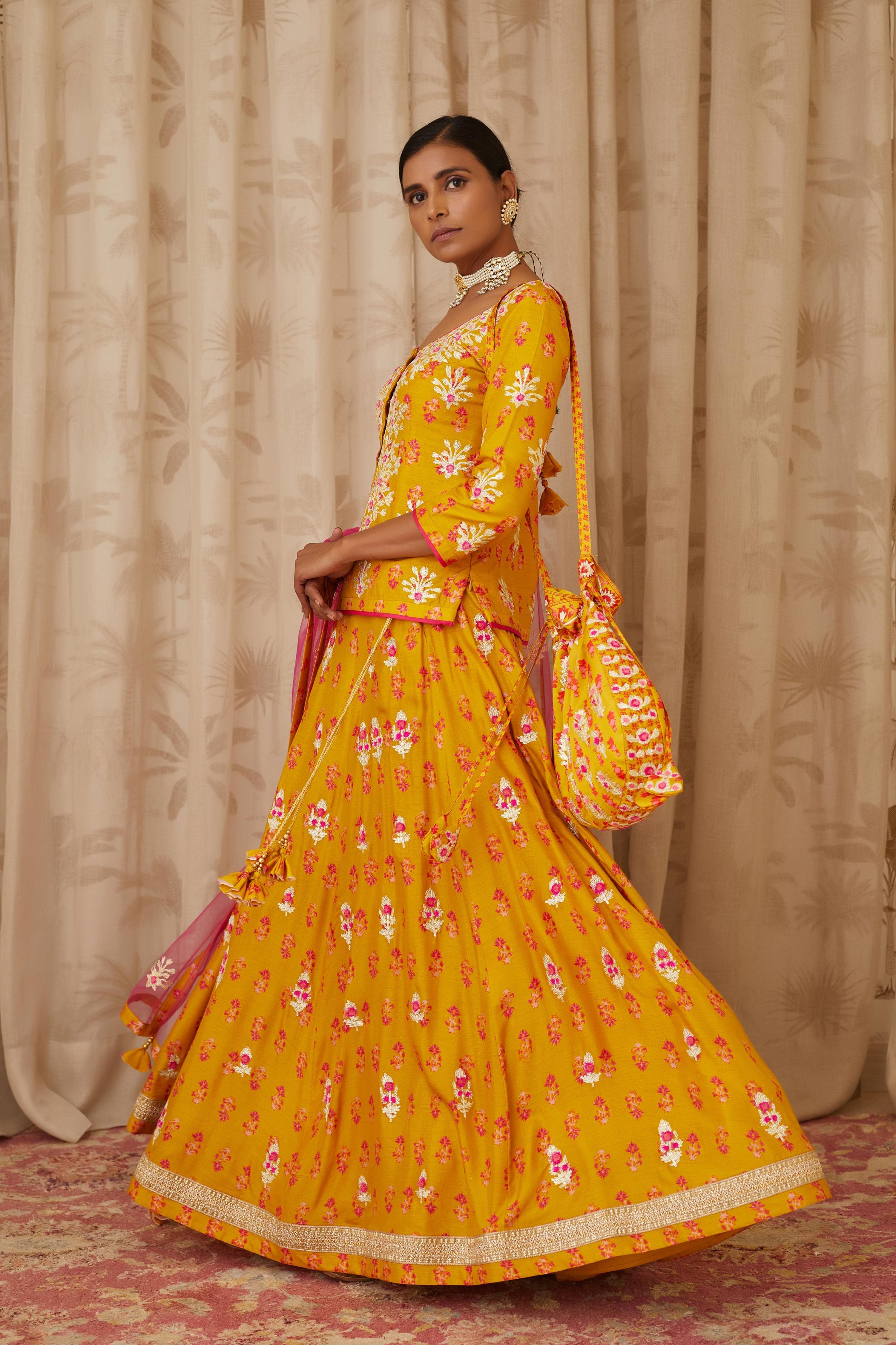 Mustard Pink Short Kurta Set