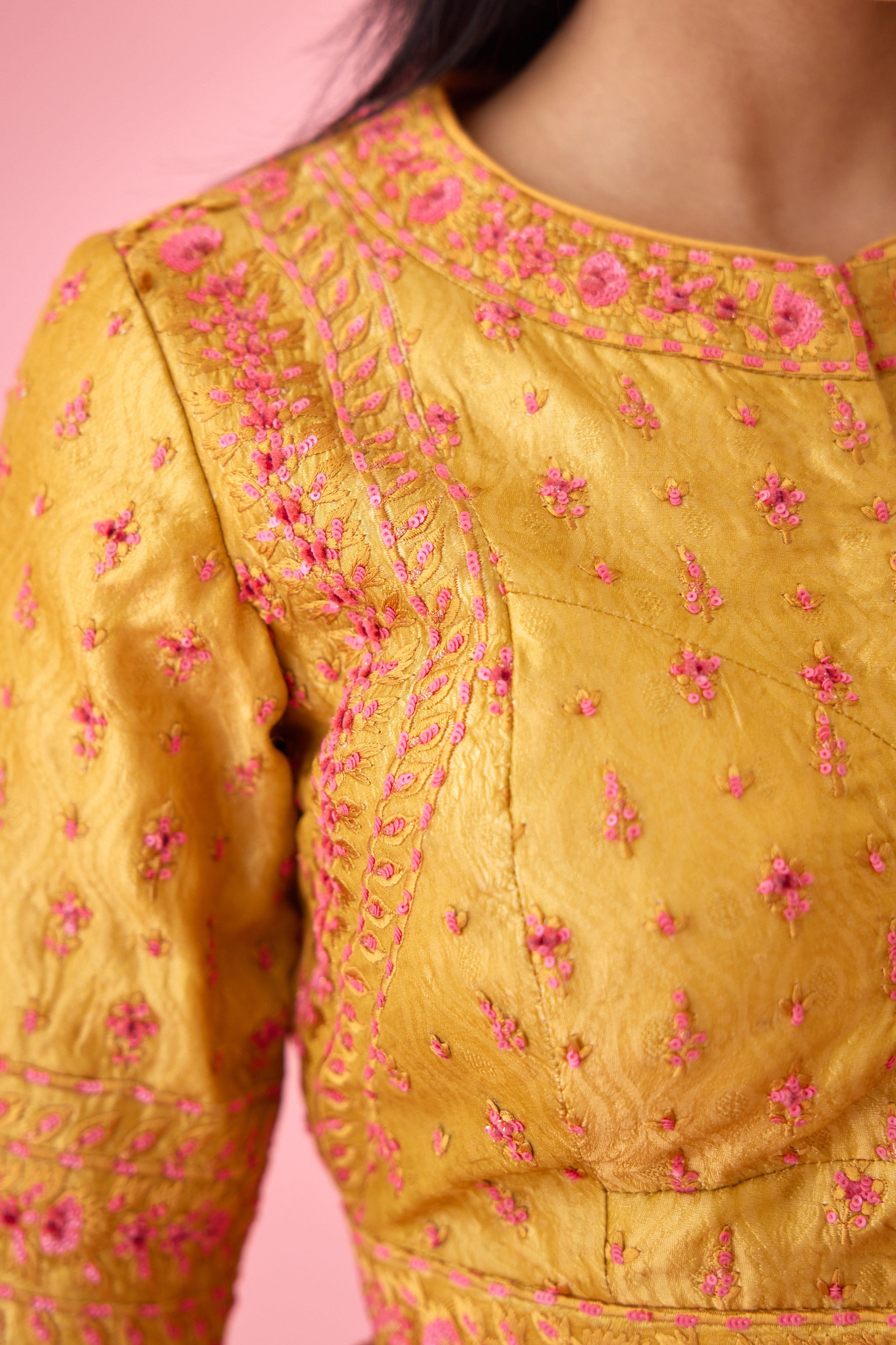 Yellow Pink Ombre Saree Set