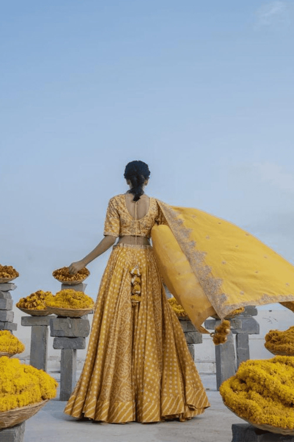 Mustard Heavy Bandhani Lehenga Set