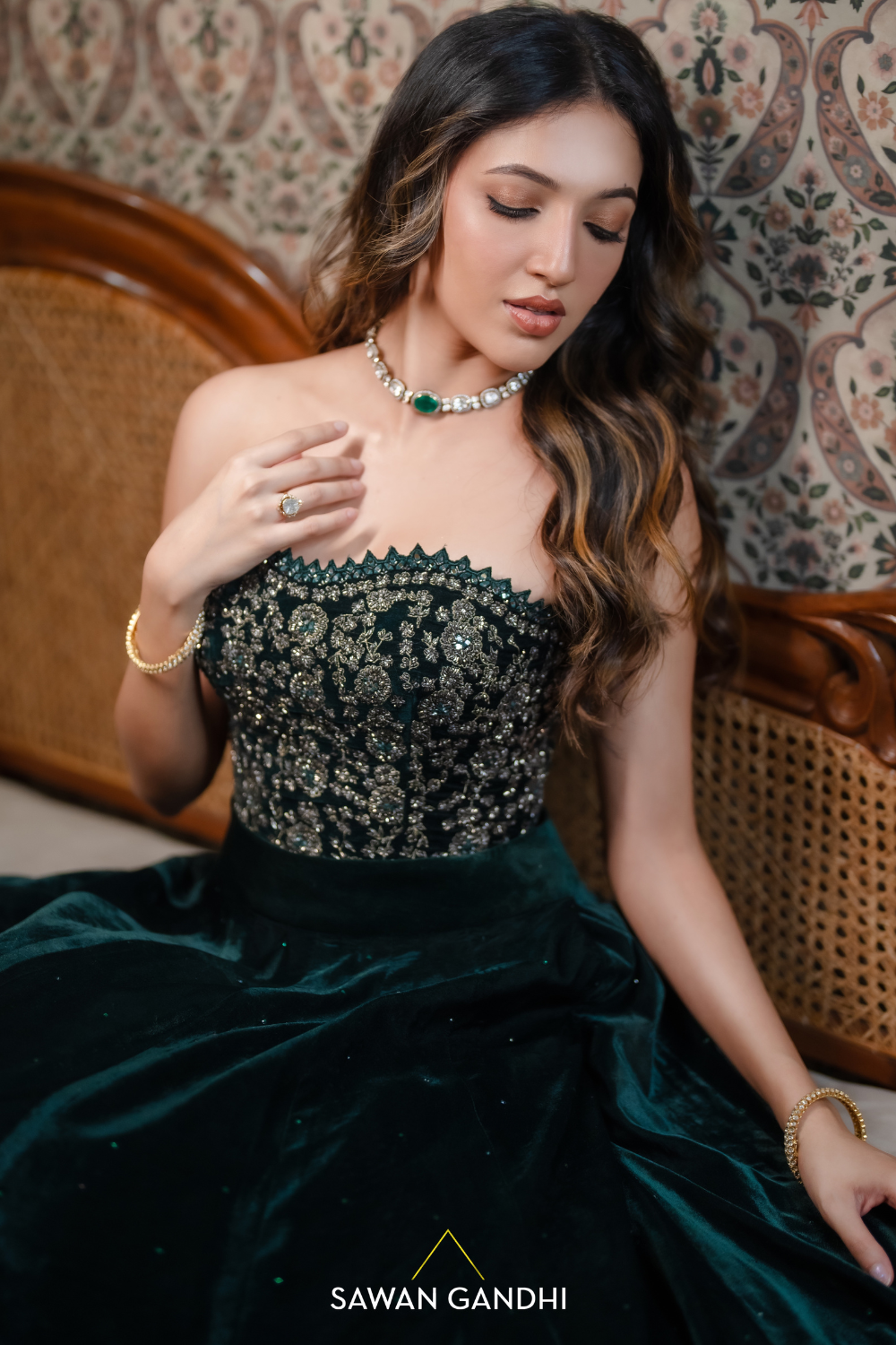 Neha Shetty in green velvet corset lehenga