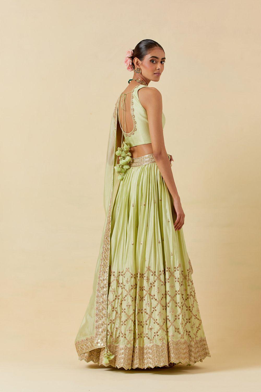 Mint Lehenga Paired With Blouse Dupatta