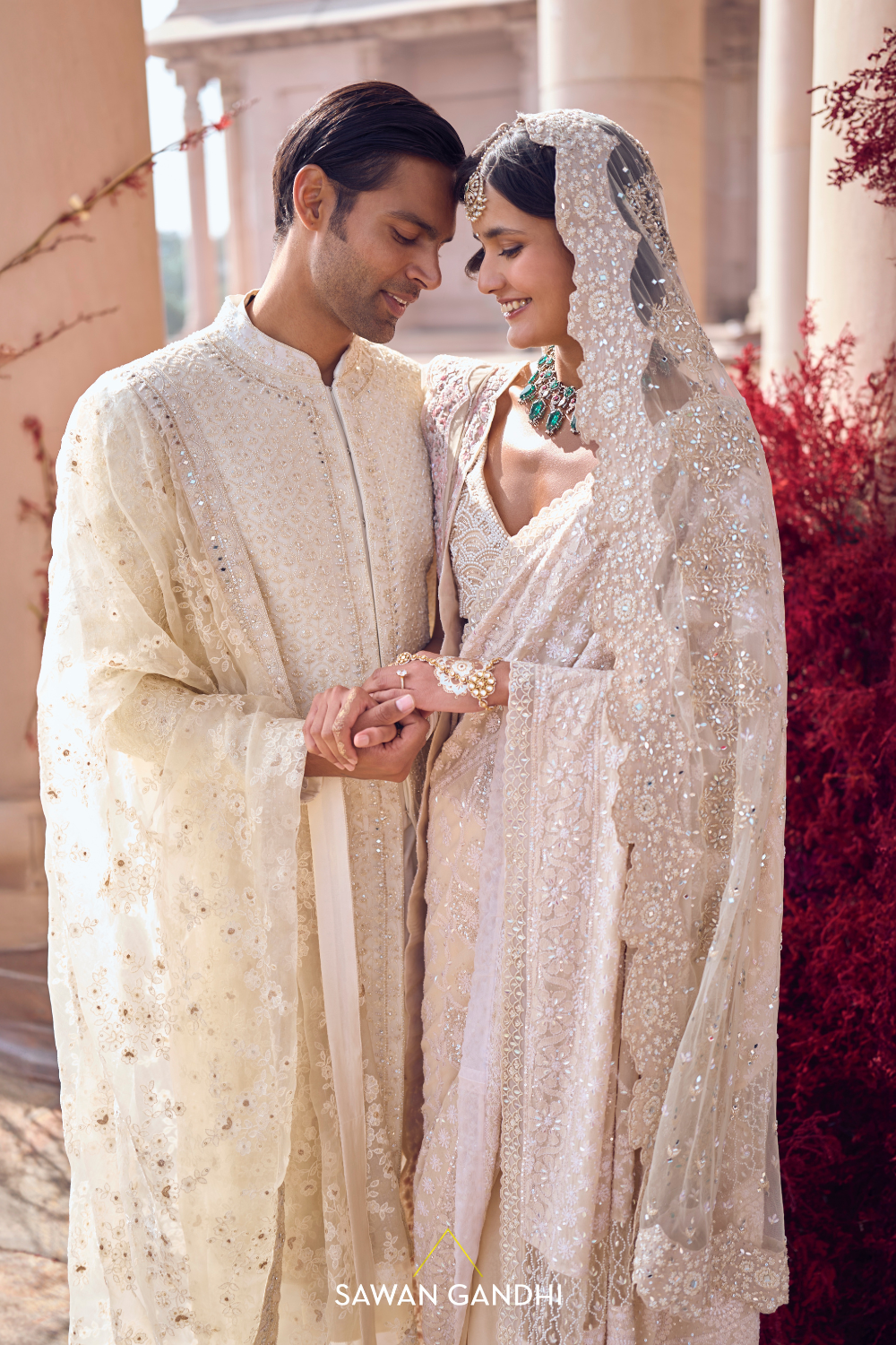 IVORY PINK CHIKANKARI SAREE