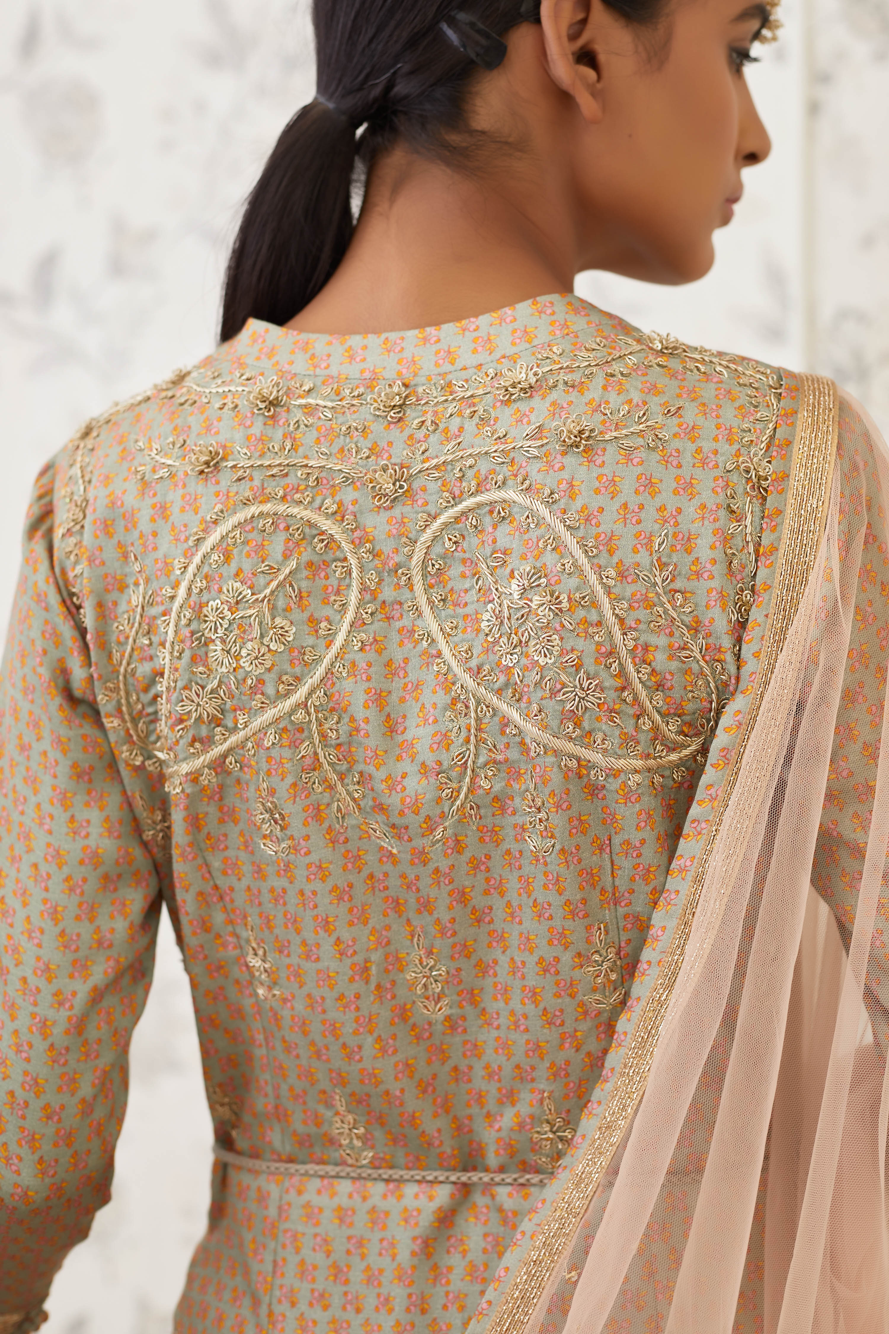 Light Olive Green Anarkali Set