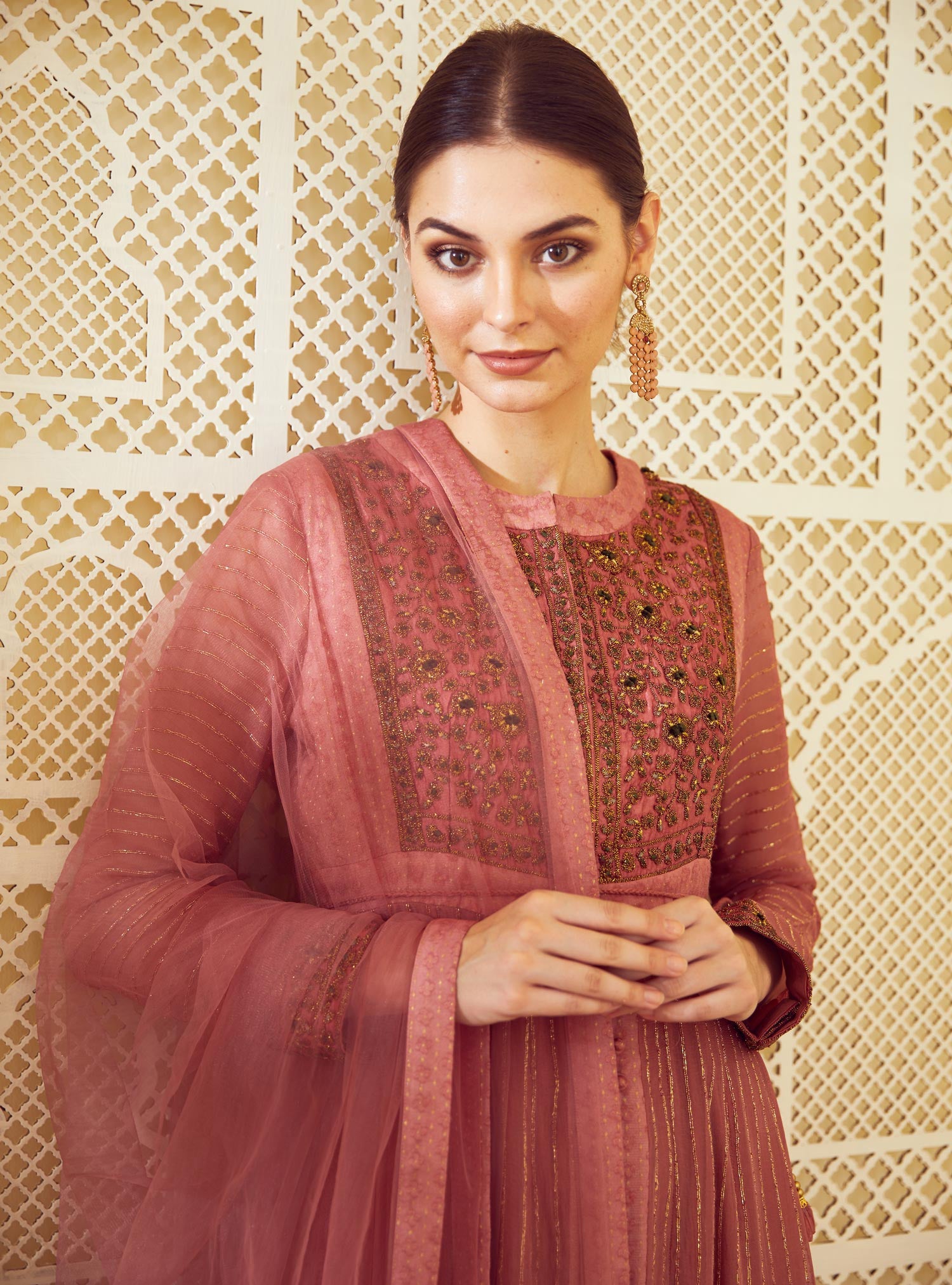 Old Rose Pink Anarkali Set